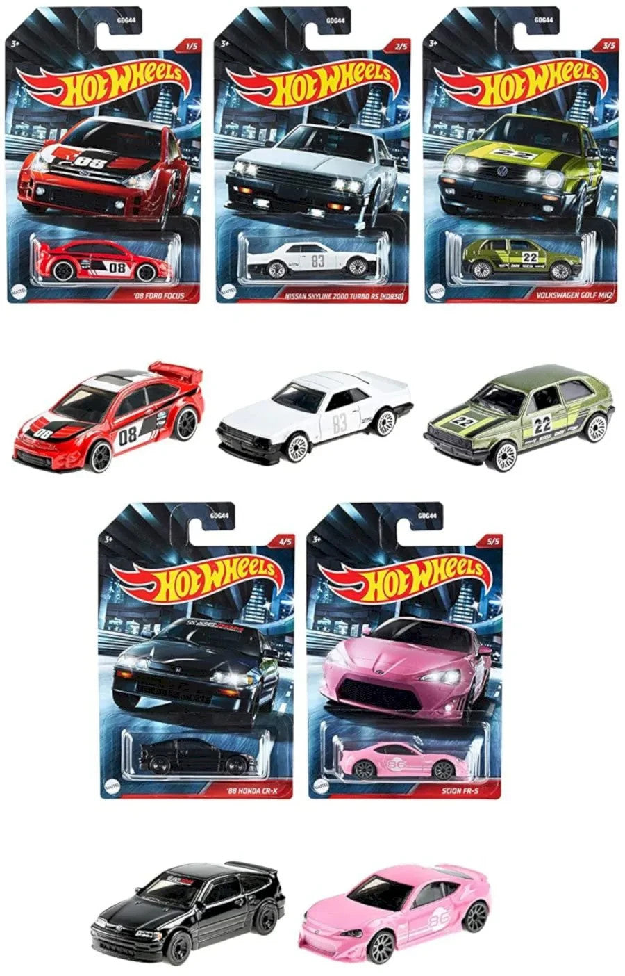 2021 Hot Wheels Cult Racers Set of 5 Cars CR-X/Skyline/FR-S/Golf/Focus