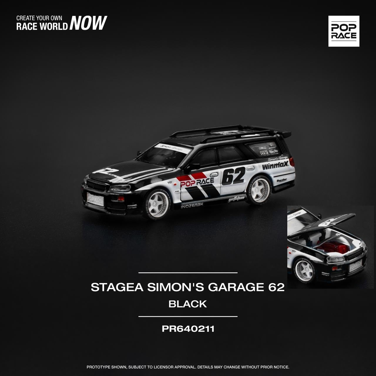 POPRACE 1:64 NISSAN STAGEA SIMON'S GARAGE #62 - BLACK PR640211