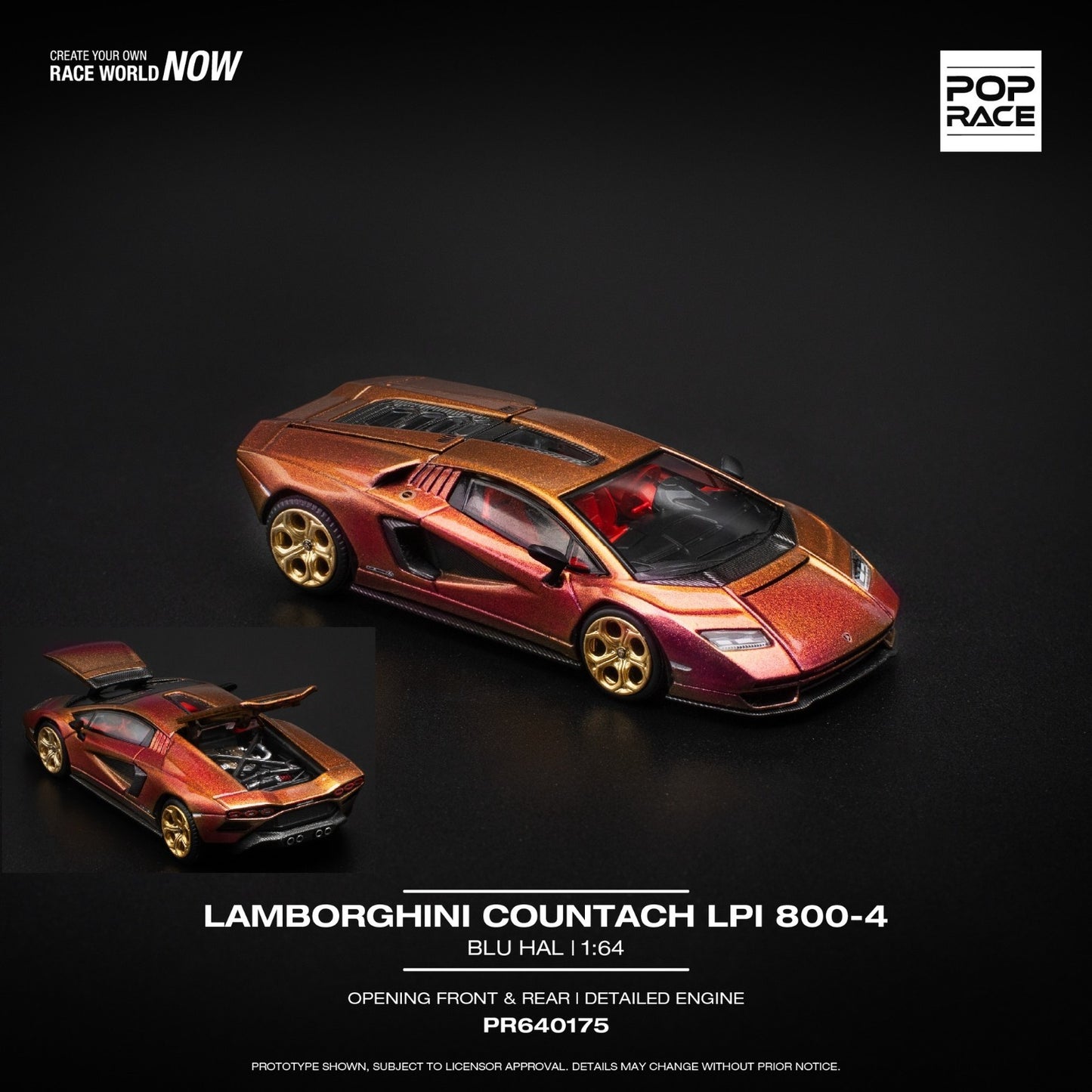 POPRACE 1:64 LAMBORGHINI COUNTACH LPI 800-4 - BLU HAL PR640175