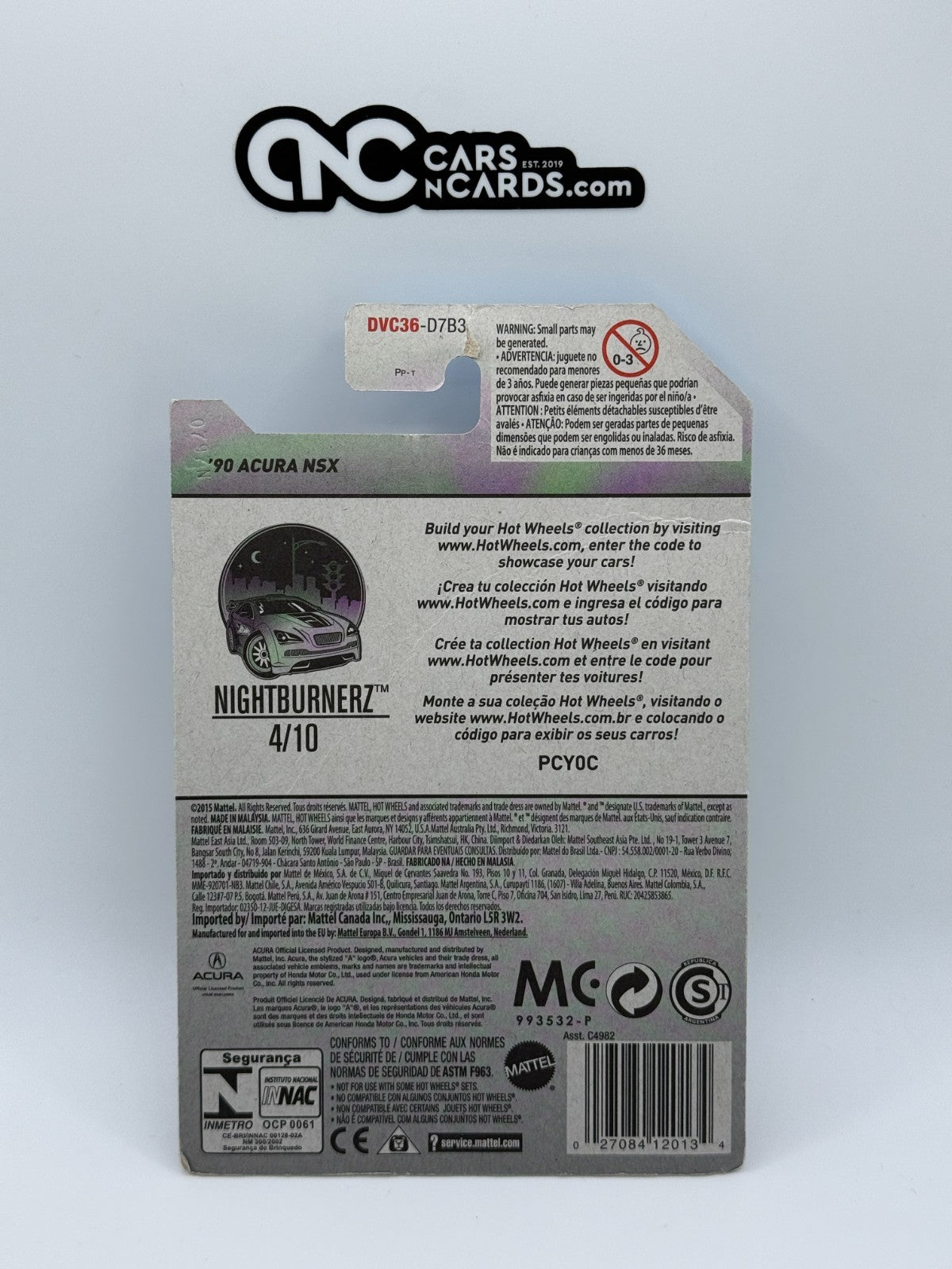 2017 Hot Wheels Nightburnerz 4/10 '90 Acura NSX Black (Card Crease)