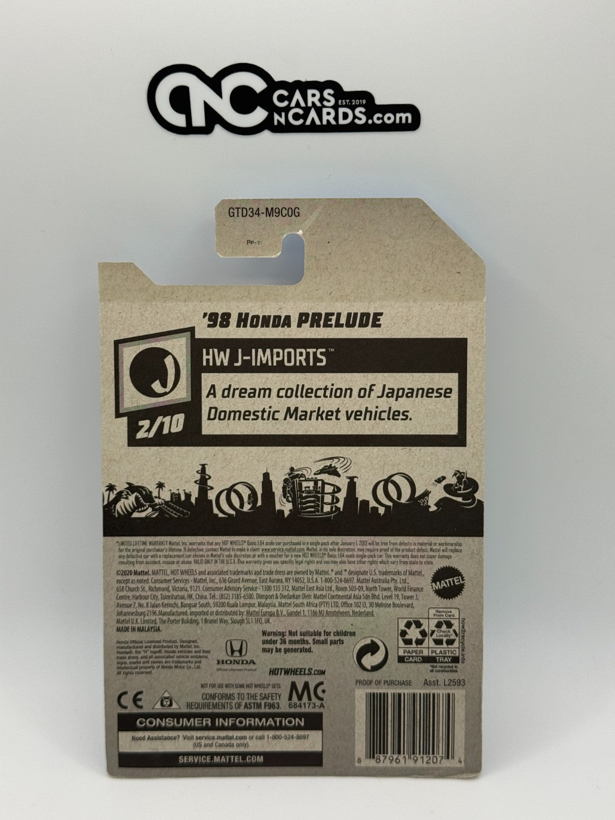 2021 Hot Wheels HW J-Imports '98 Honda Prelude Green Dollar General Card Crease