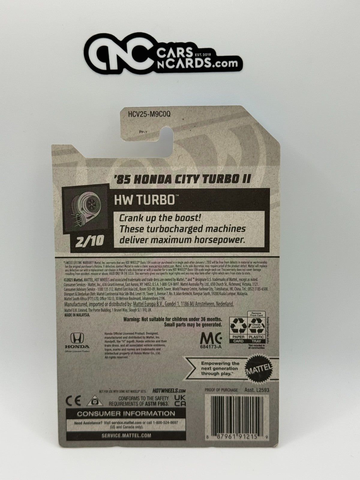 2019 Hot Wheels HW Turbo 2/10 '85 Honda City Turbo II Green (Card Crease)