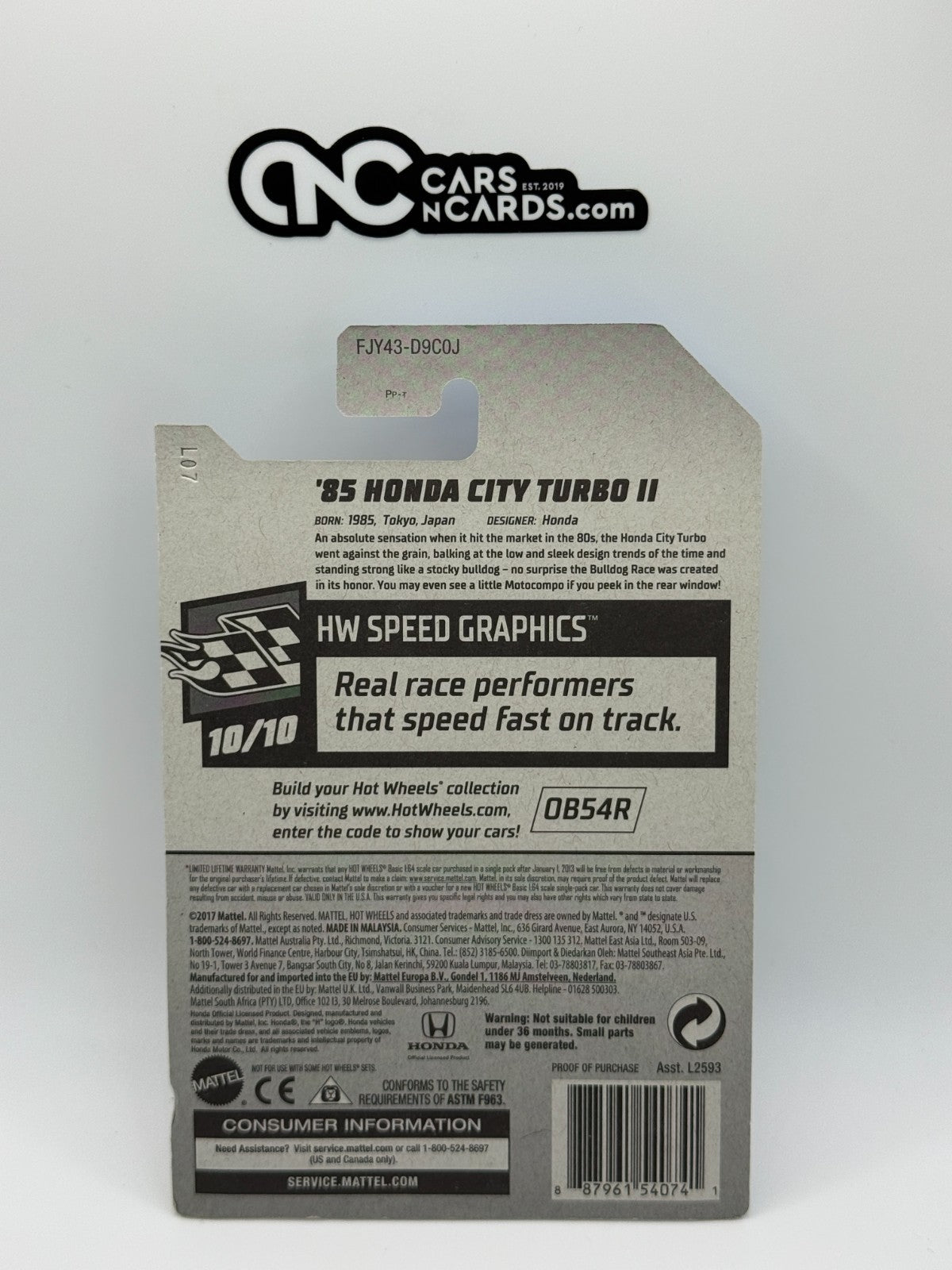 2018 Hot Wheels HW Speed Graphics 10/10 '85 Honda City Turbo II Black