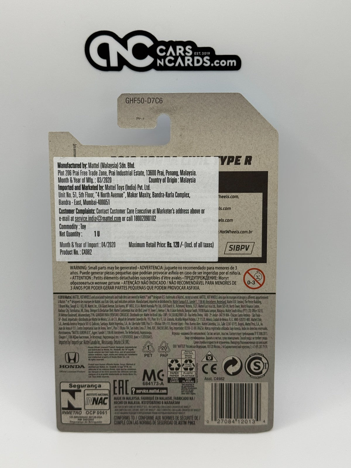 2020 Hot Wheels Honda 2/5 2018 Honda Civic Type R White