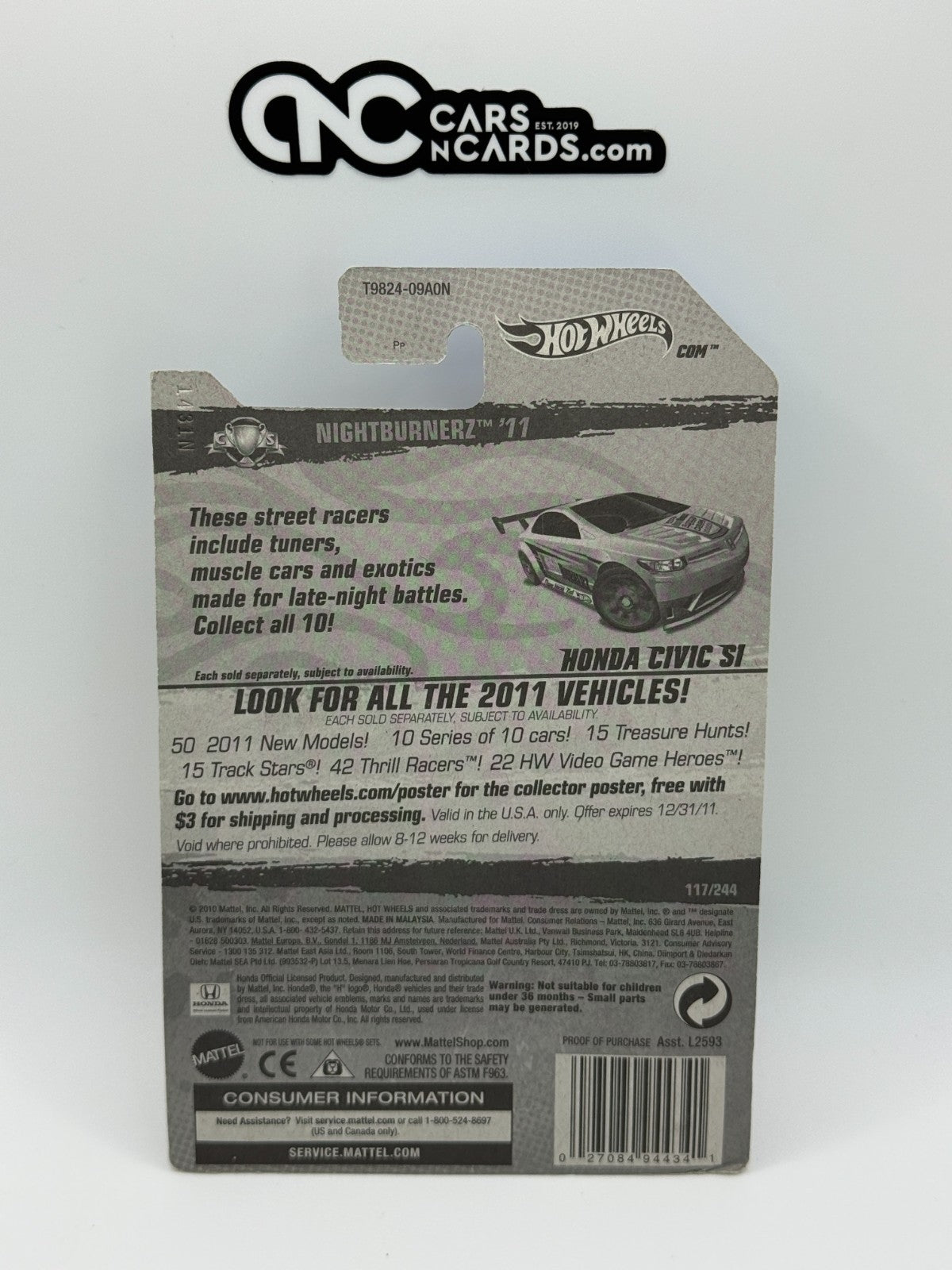 2011 Hot Wheels Nightburnerz Honda Civic Si (Soft Corners)