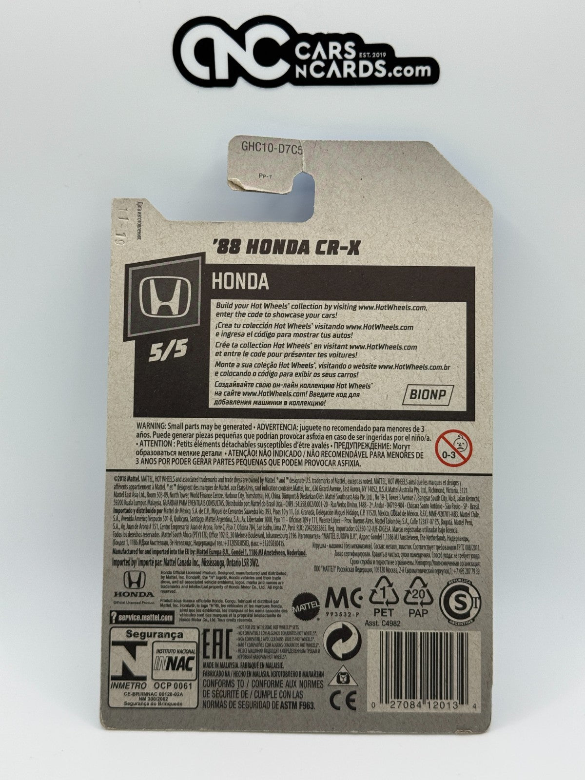 2020 Hot Wheels Honda 5/5 '88 Honda CR-X Customized Car