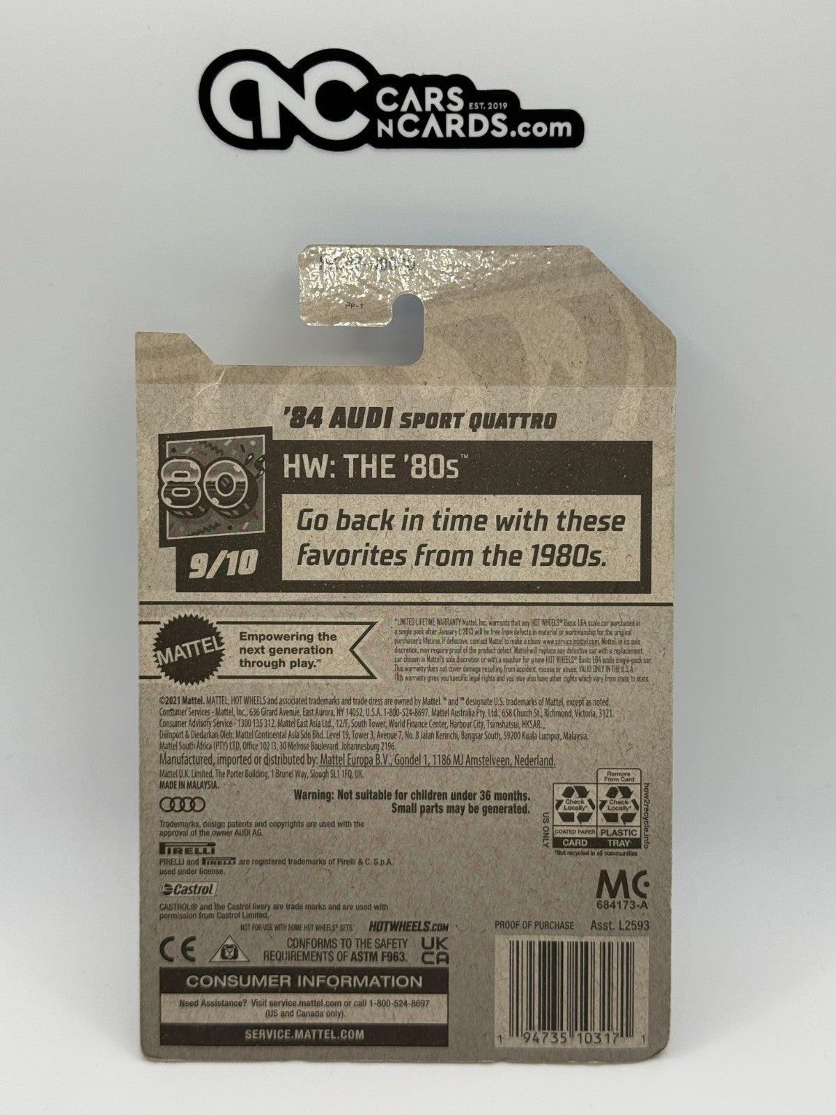 2023 Hot Wheels HW: The '80s 9/10 '84 Audi Sport Quattro White (Card Crease)