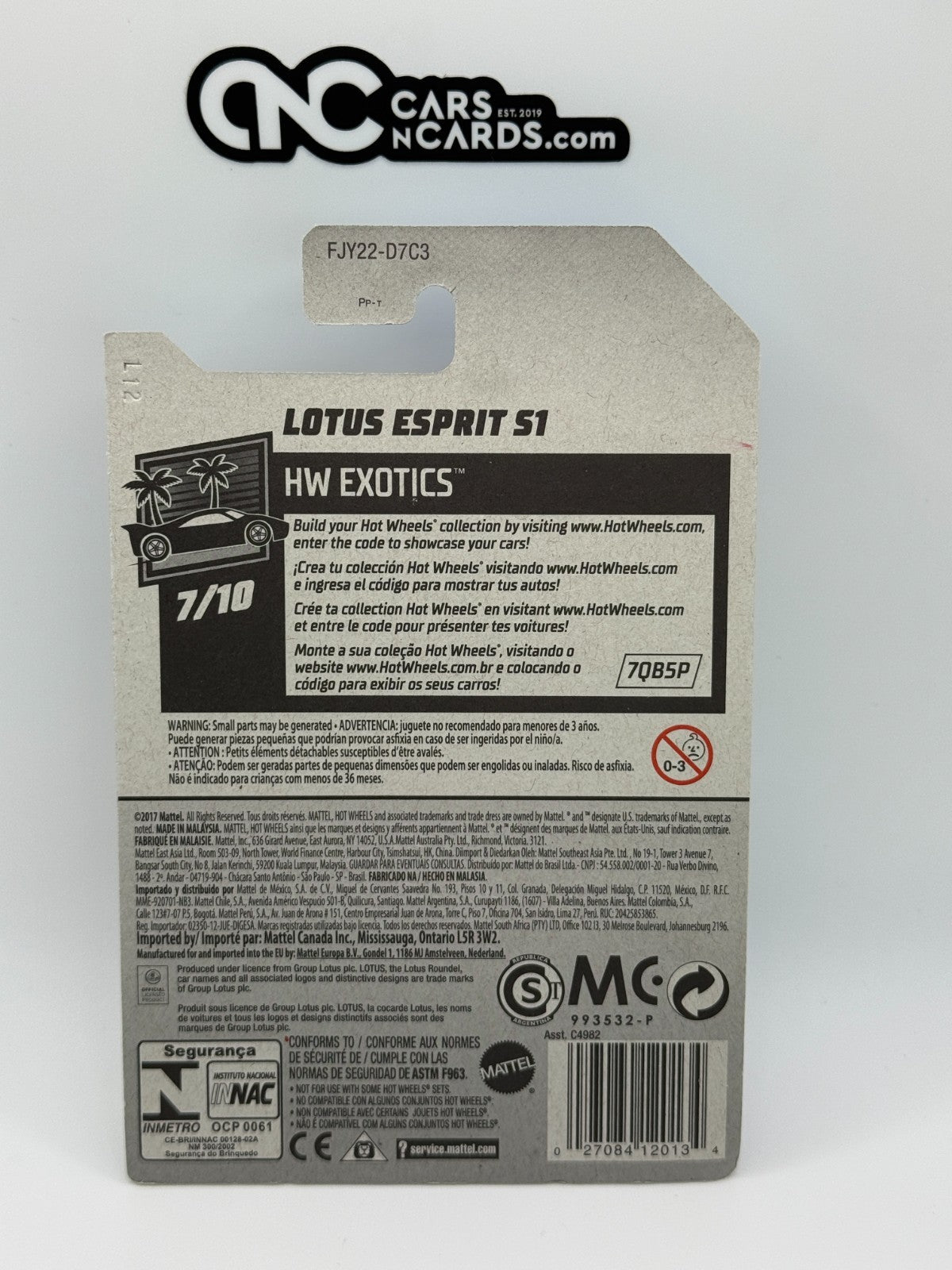 2018 Hot Wheels HW Exotics 7/10 Lotus Esprit S1 Black
