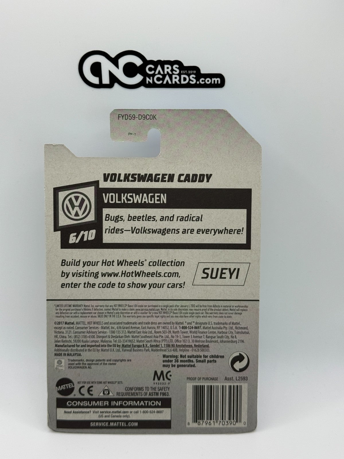 2019 Hot Wheels Volkswagen 6/10 Volkswagen Caddy (Soft Corners/Hole in Card)