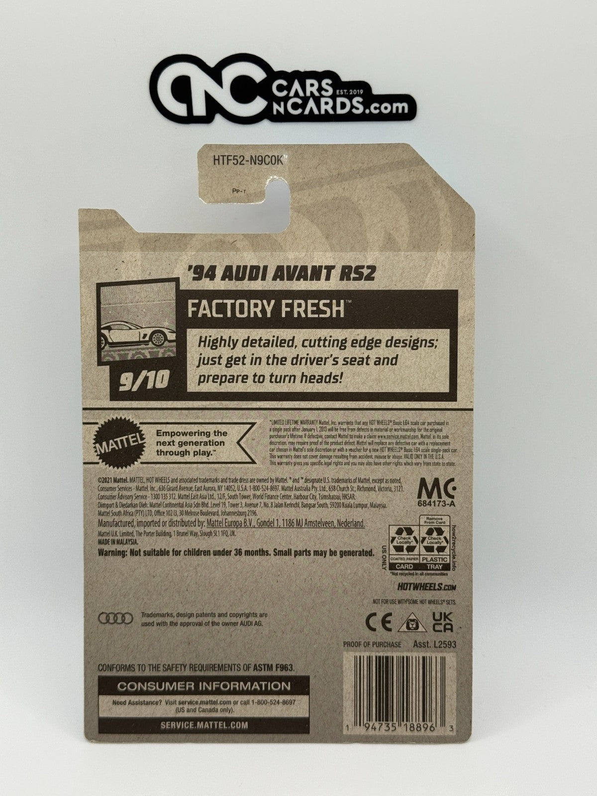 2024 Hot Wheels Factory Fresh 9/10 Zamac '94 Audi Avant RS2 (Small Crease)
