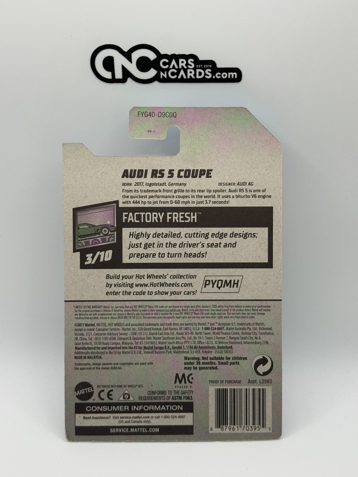 2019 Hot Wheels Factory Fresh 3/10 Zamac Audi Avant RS 5 Coupe (Soft Corners)