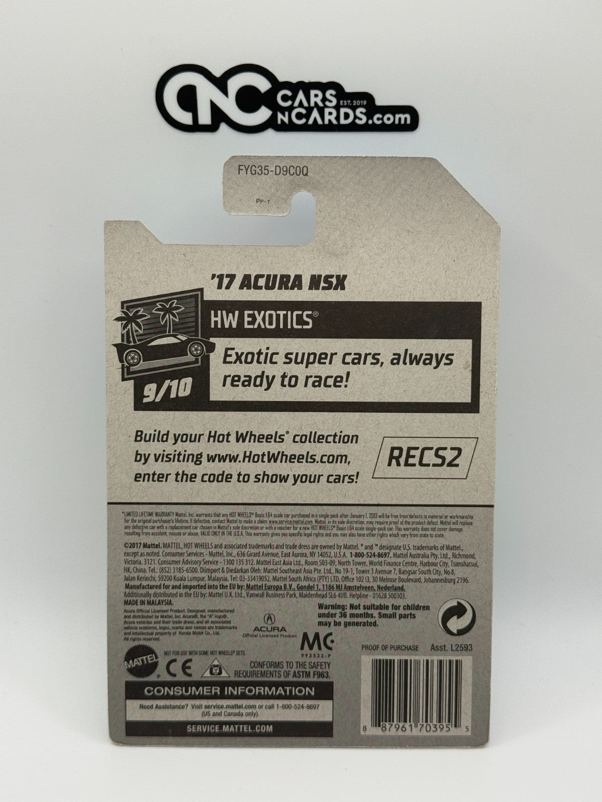 2019 Hot Wheels HW Exotics 9/10 Zamac '17 Acura NSX