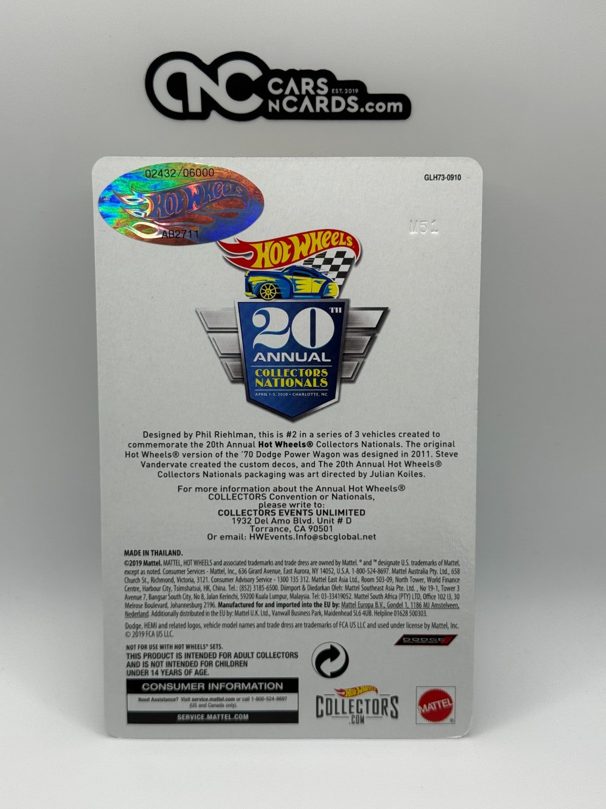 2020 Hot Wheels 20th Annual Nationals '70 Dodge Power Wagon Convention Car