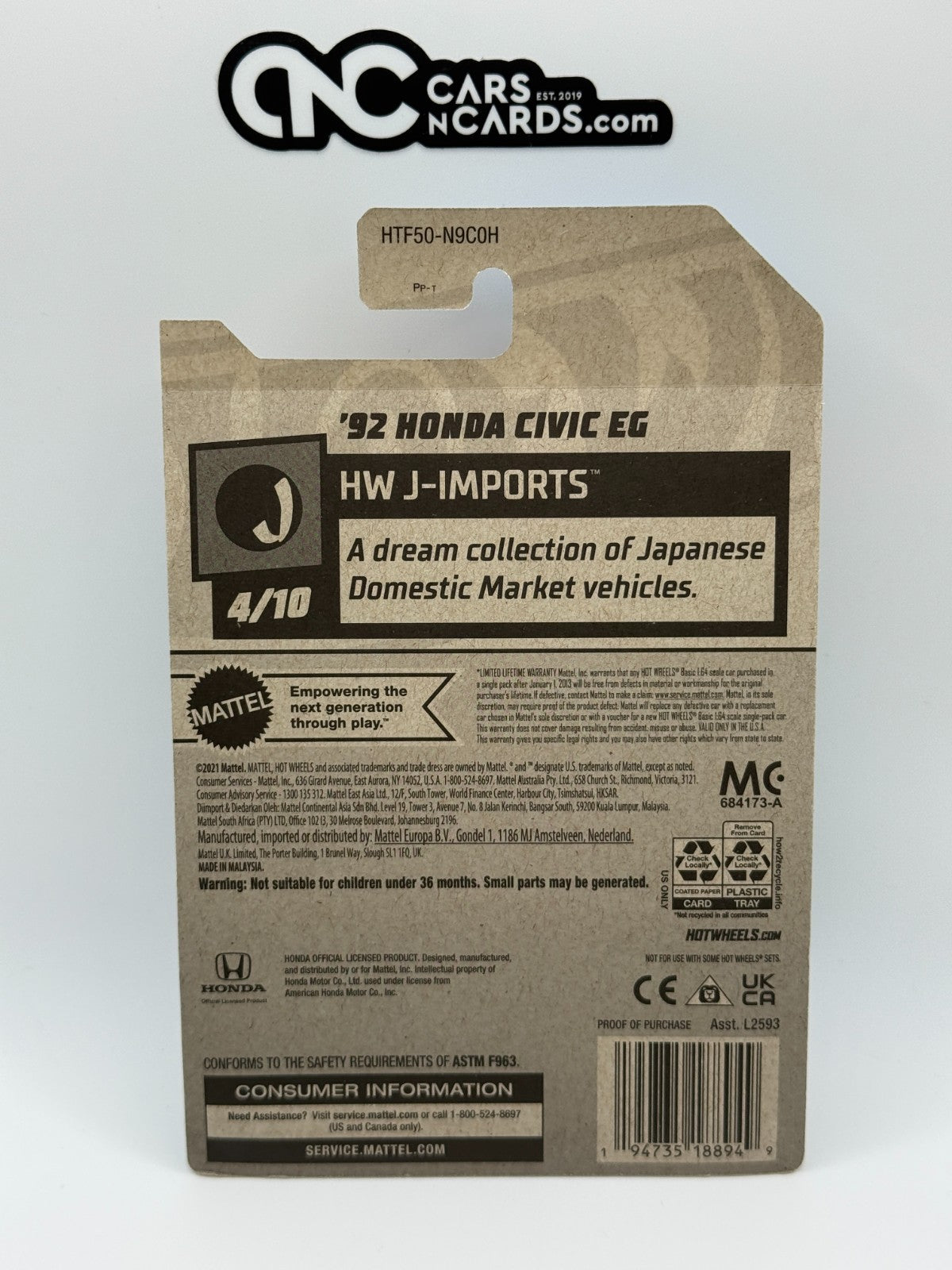 2024 Hot Wheels HW J-Imports 4/10 Zamac '92 Honda Civic EG