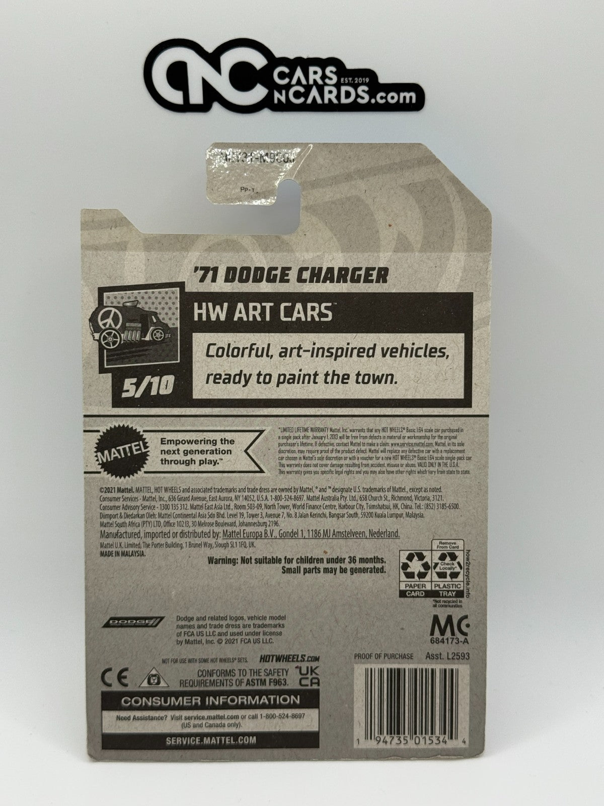 2022 Hot Wheels HW Art Cars 5/10 Zamac '71 Dodge Charger (Card Damage)