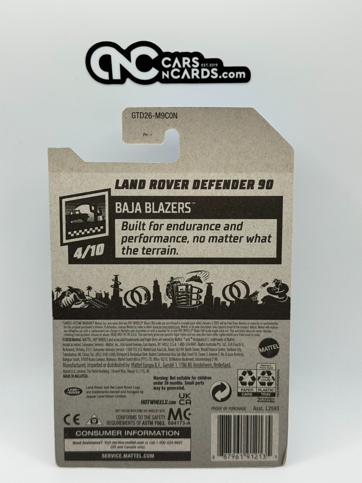 2021 Hot Wheels Baja Blazers 4/10 Zamac Land Rover Defender 90 (Soft Corners)