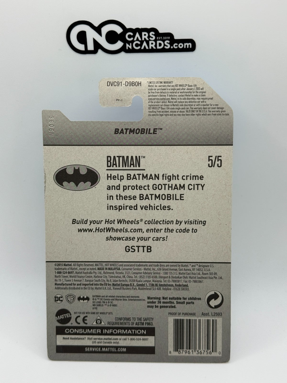 2017 Hot Wheels Batman 5/5 Super Treasure Hunt Batmobile With Protector