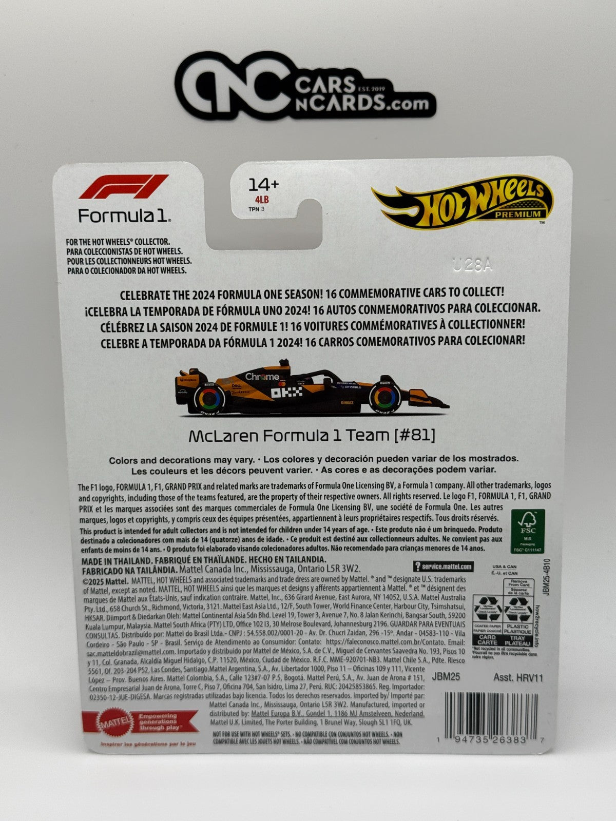 2025 Hot Wheels Premium F1 Formula 1 2024 McLaren Formula 1 Team (#81)