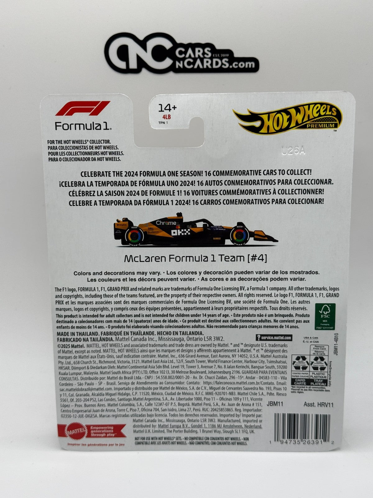 2025 Hot Wheels Premium F1 Formula 1 2024 McLaren Formula 1 Team (#4)