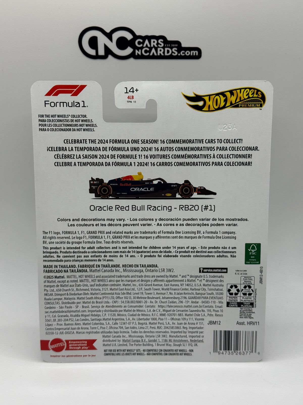 2025 Hot Wheels Premium F1 Formula 1 2024 Oracle Red Bull Racing RB20 (#1)