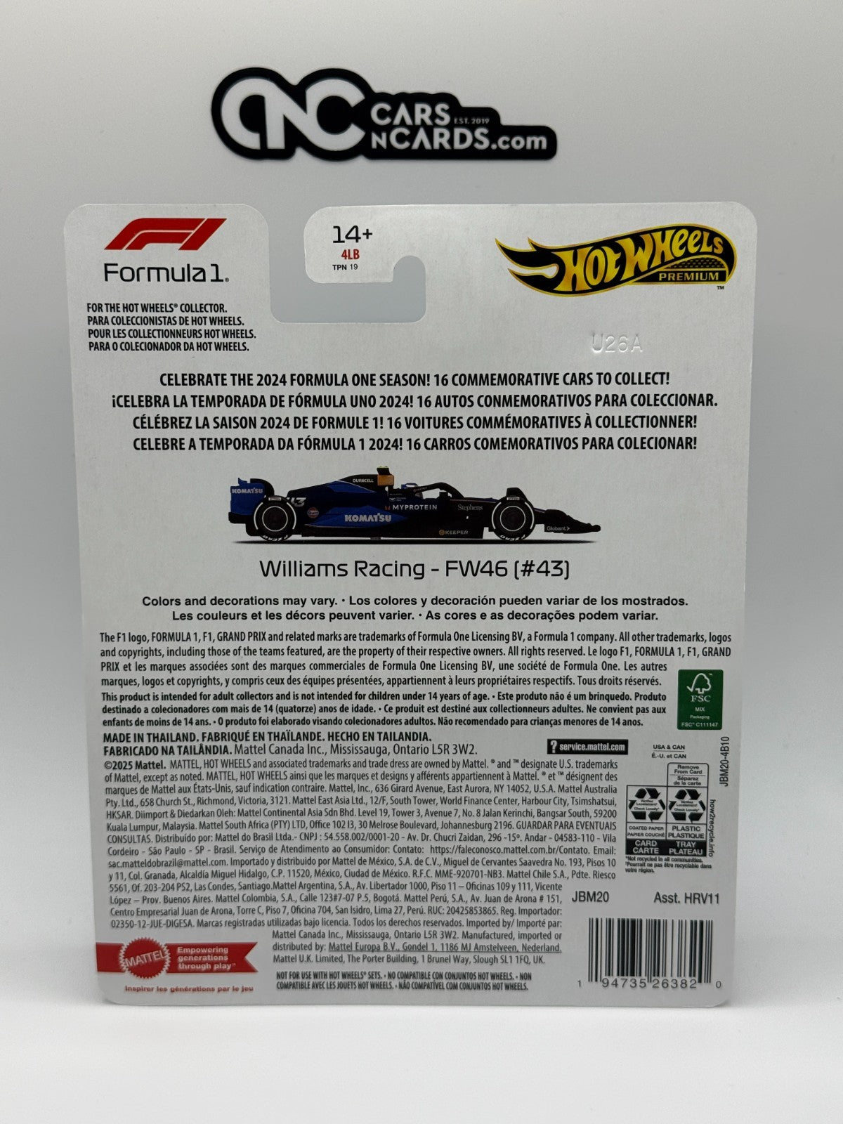 2025 Hot Wheels Premium F1 Formula 1 2024 Williams Racing - FW46 (#43)