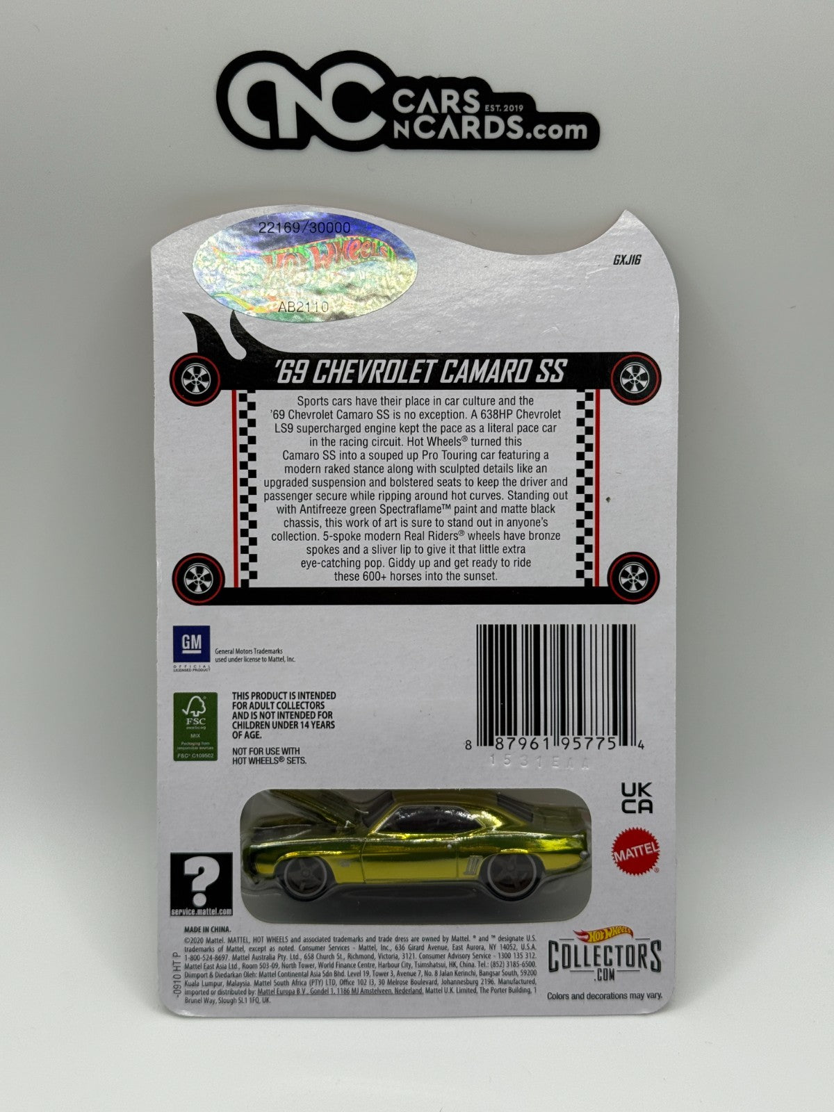 2021 Hot Wheels RLC '69 Chevrolet Camaro SS Green 22169/30000 With Protector