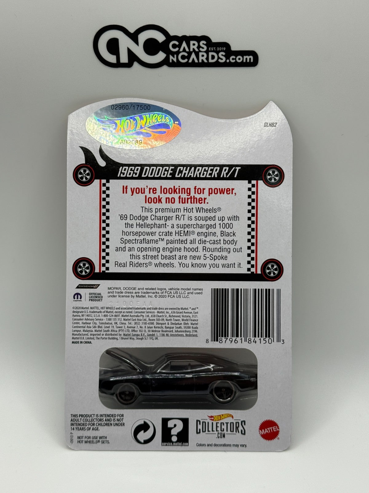 2020 Hot Wheels RLC 1969 Dodge Charger R/T Black 02960/17500 With Protector