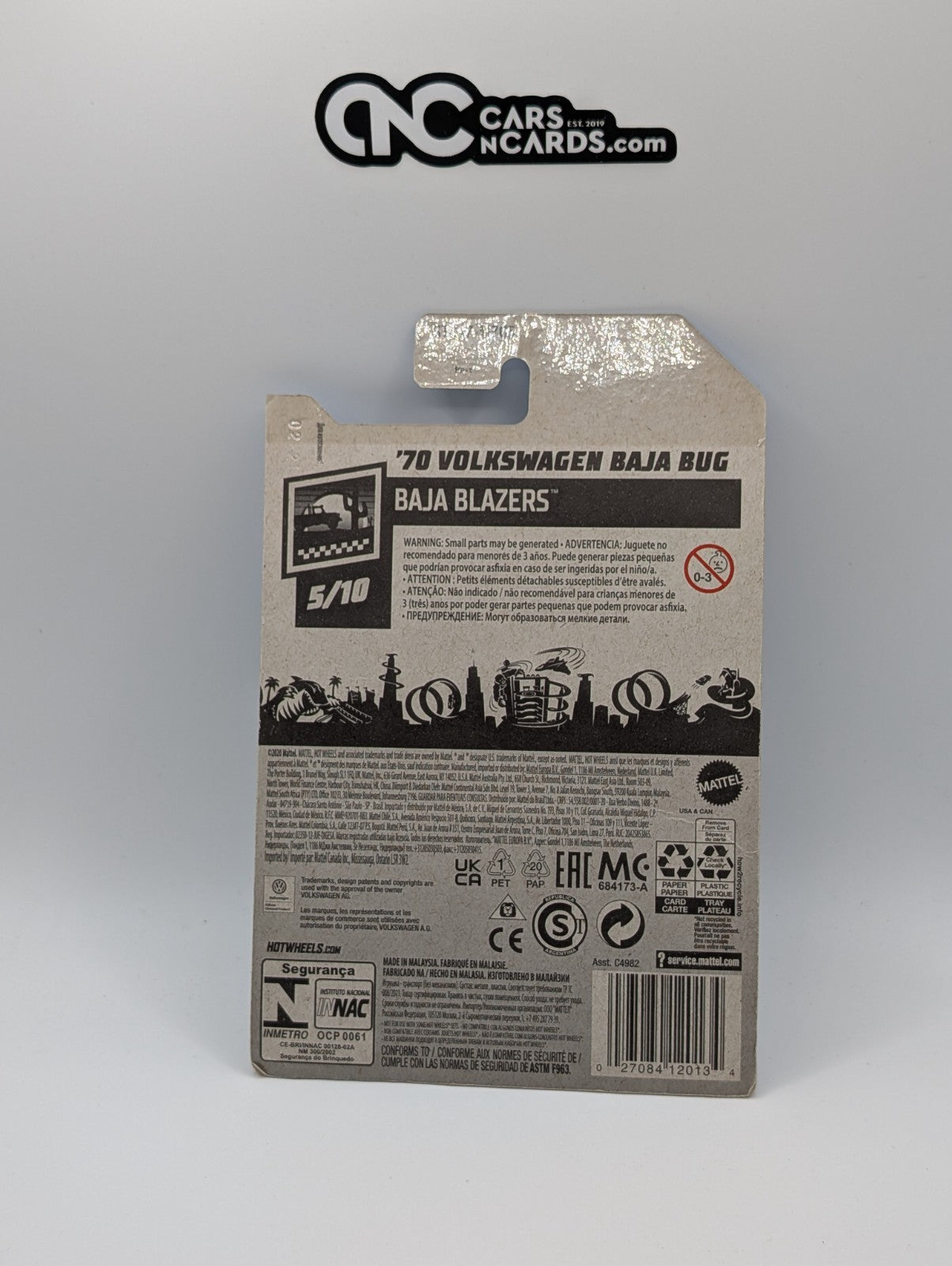Hot Wheels Baja Blazers 5/10 '70 Volkswagen Baja Bug Silver 33/250 (Card Crease)