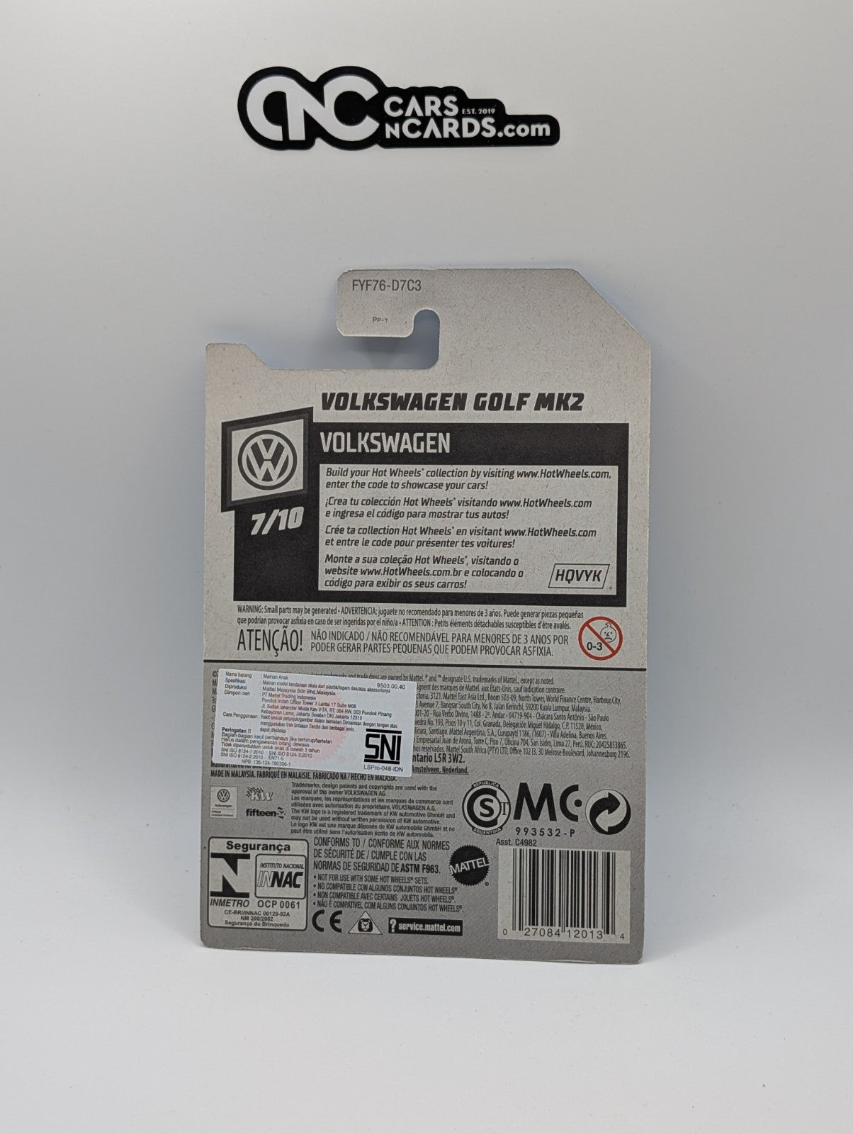 2019 Hot Wheels Volkswagen 7/10 Volkswagen Golf MK2 Blue 68/250