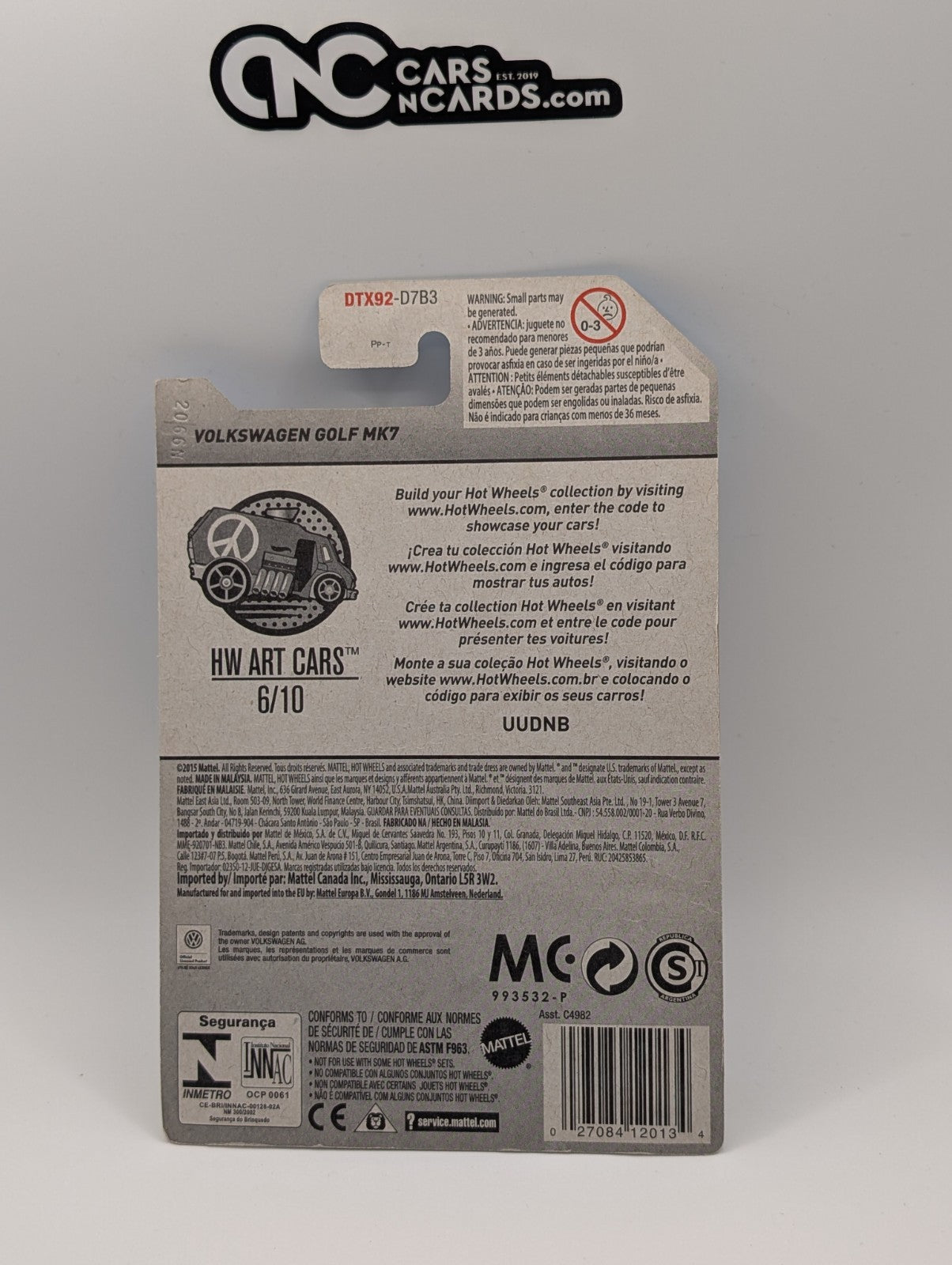 2017 Hot Wheels HW Art Cars 6/10 Volkswagen Golf MK7 Yellow 16/365