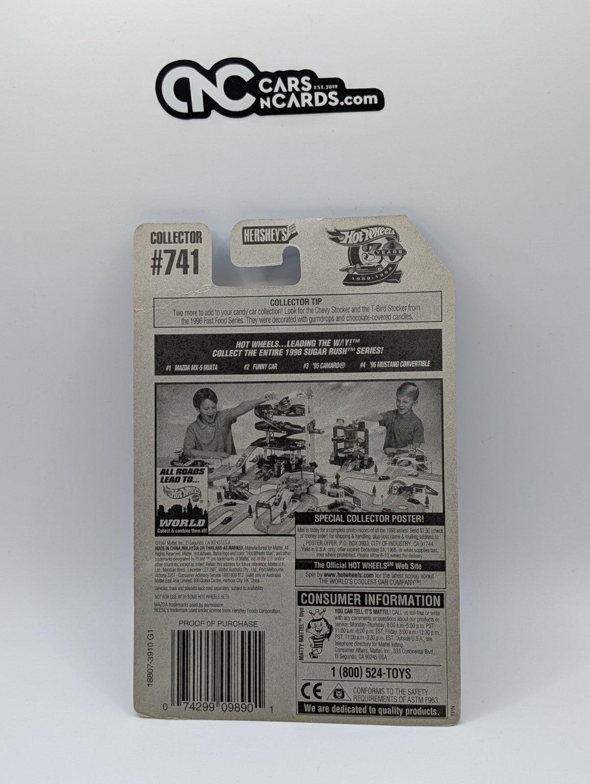 1998 Hot Wheels Sugar Rush 1/4 Mazda MX-5 Miata Reese's #741 (Card Crease)