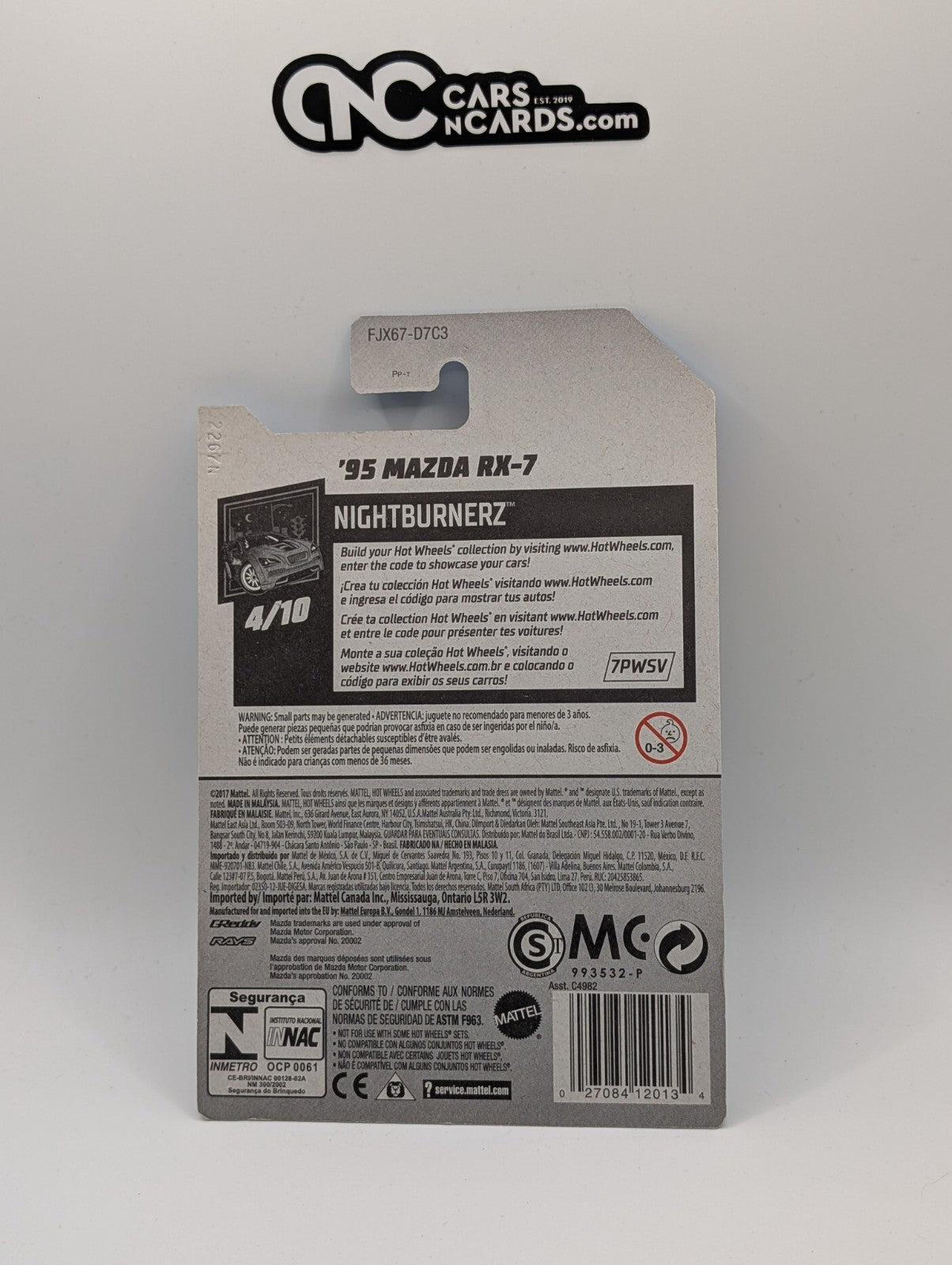 2018 Hot Wheels Nightburnerz 4/10 '95 Mazda RX-7 Yellow 16/365
