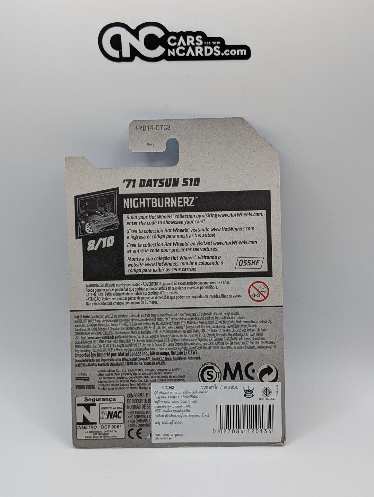 2019 Hot Wheels Nightburnerz 8/10 '71 Datsun 510 Red MOMO 97/250 (Soft Corners)