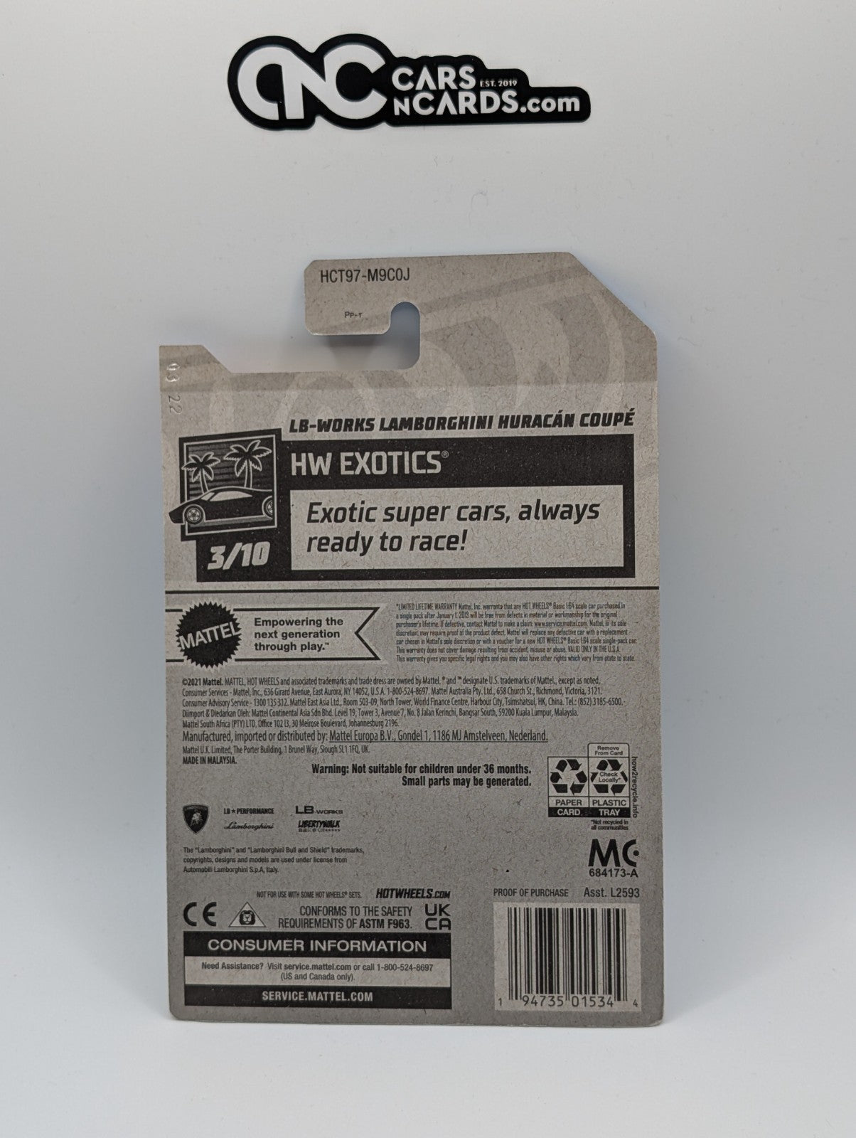 2022 Hot Wheels HW Exotics LB-WORKS Lamborghini Huracan Coupe 172/250
