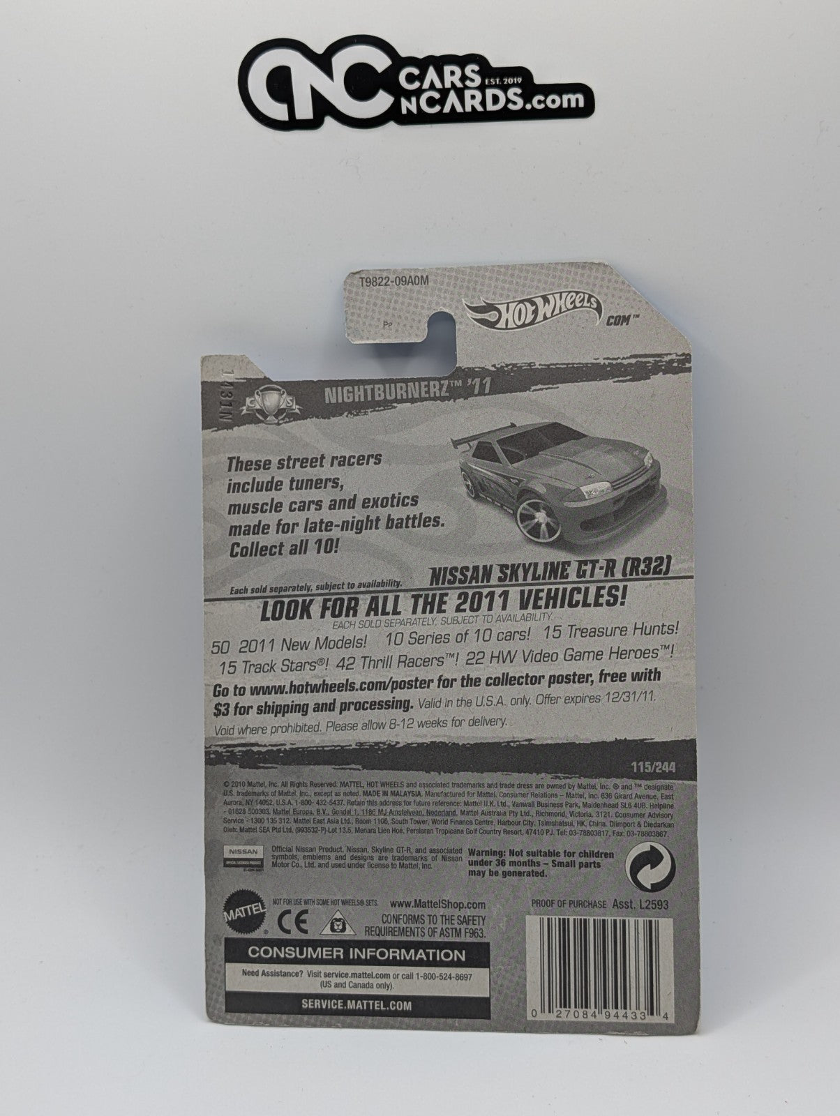 2011 Hot Wheels Nightburnerz 5/10 Nissan Skyline GT-R (R32) Red 115/244