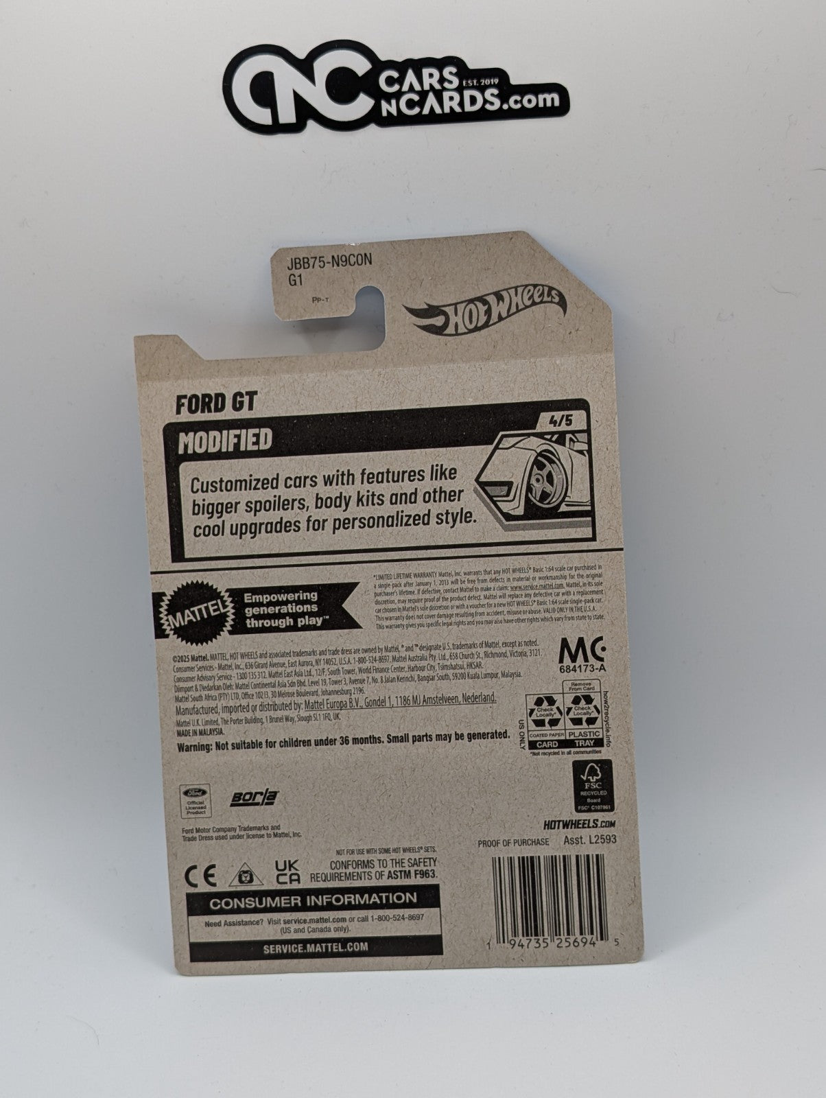 2025 Hot Wheels HW Modified 4/5 Ford GT Black Borla 159/250