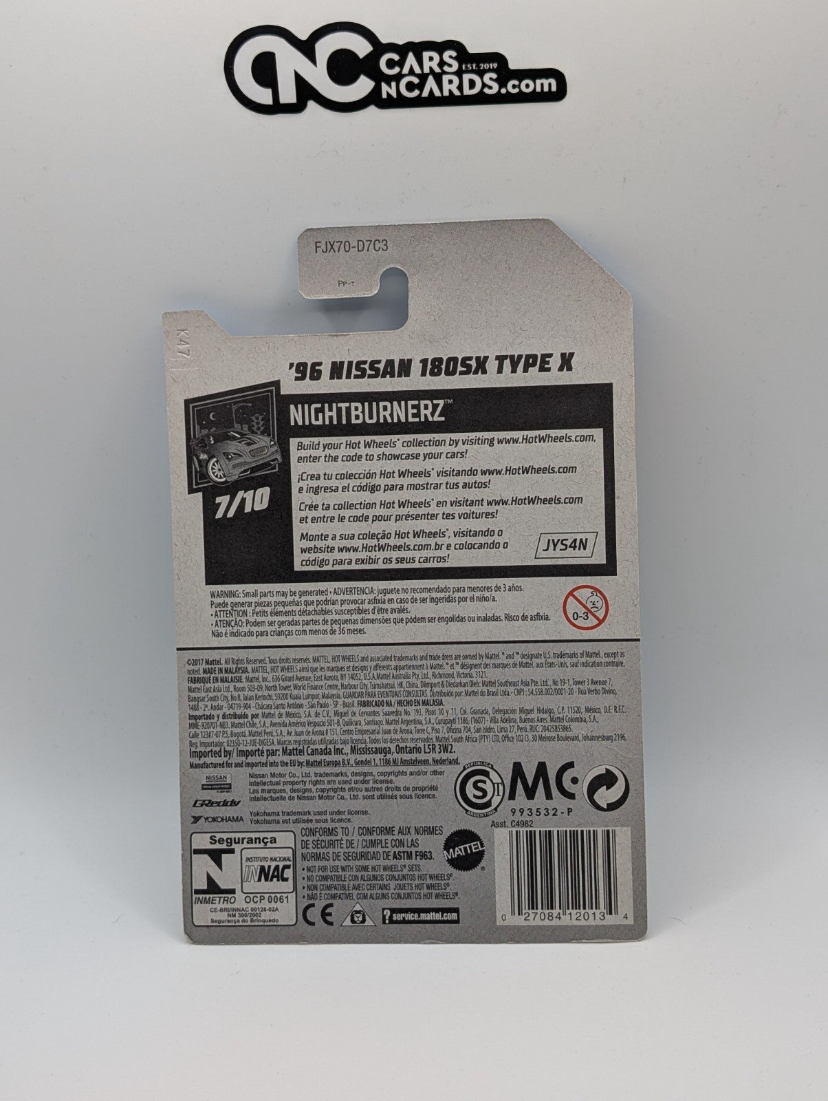 2018 Hot Wheels Nightburnerz 7/10 '96 Nissan 180SX Type X Black 91/365