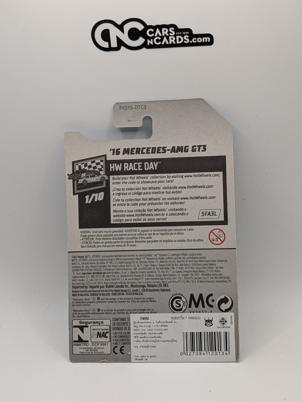 2019 Hot Wheels HW Race Day 1/10 Mercedes-AMG GT3 Yellow 74/250