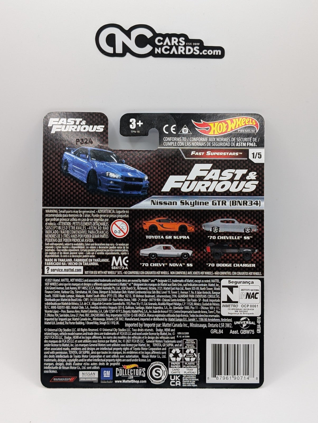 2021 Hot Wheels Fast & Furious 1/5 Nissan Skyline GTR BNR34 (Small Crease)
