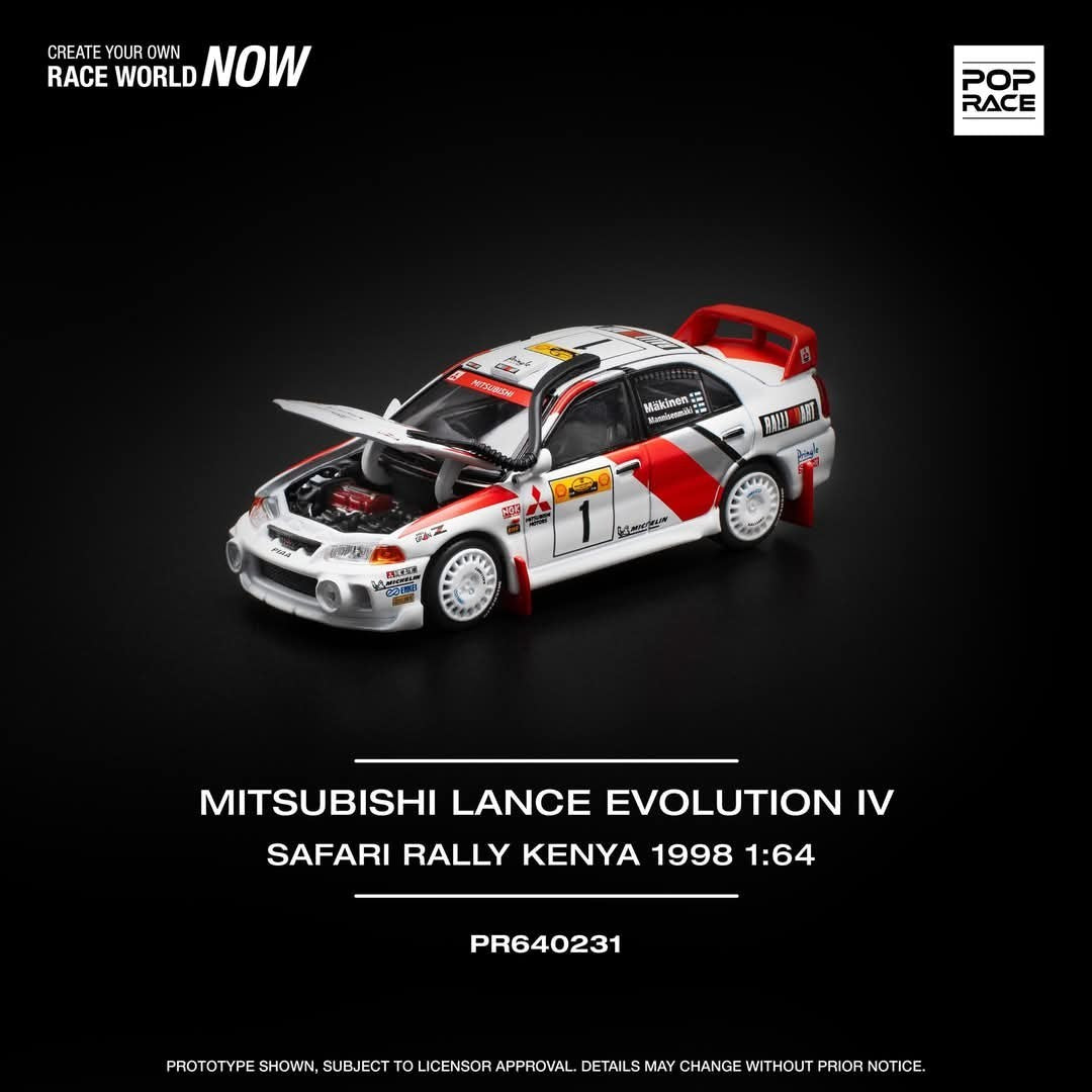 POPRACE 1:64 MITSUBISHI LANCER EVOLUTION IV SAFARI RALLY KENYA 1998 PR640231