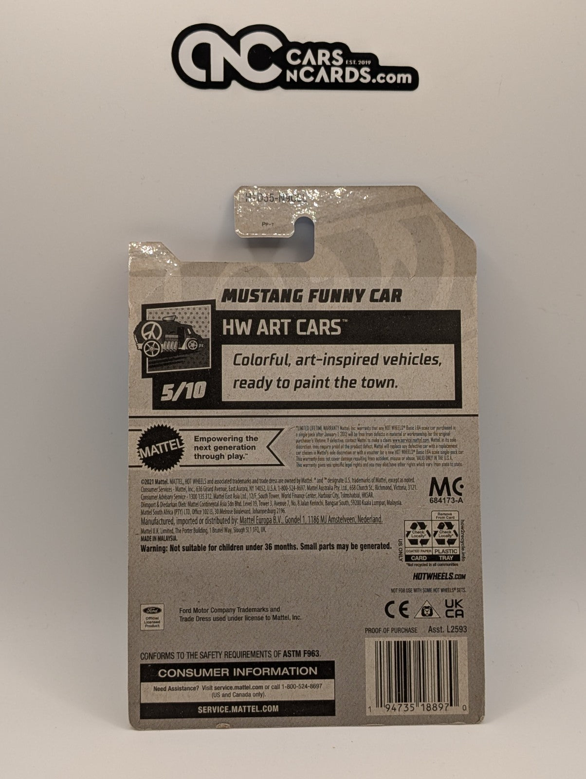 Hot Wheels HW Art Cars 5/10 Mustang Funny Car Yellow 112/250 (Card Crease)