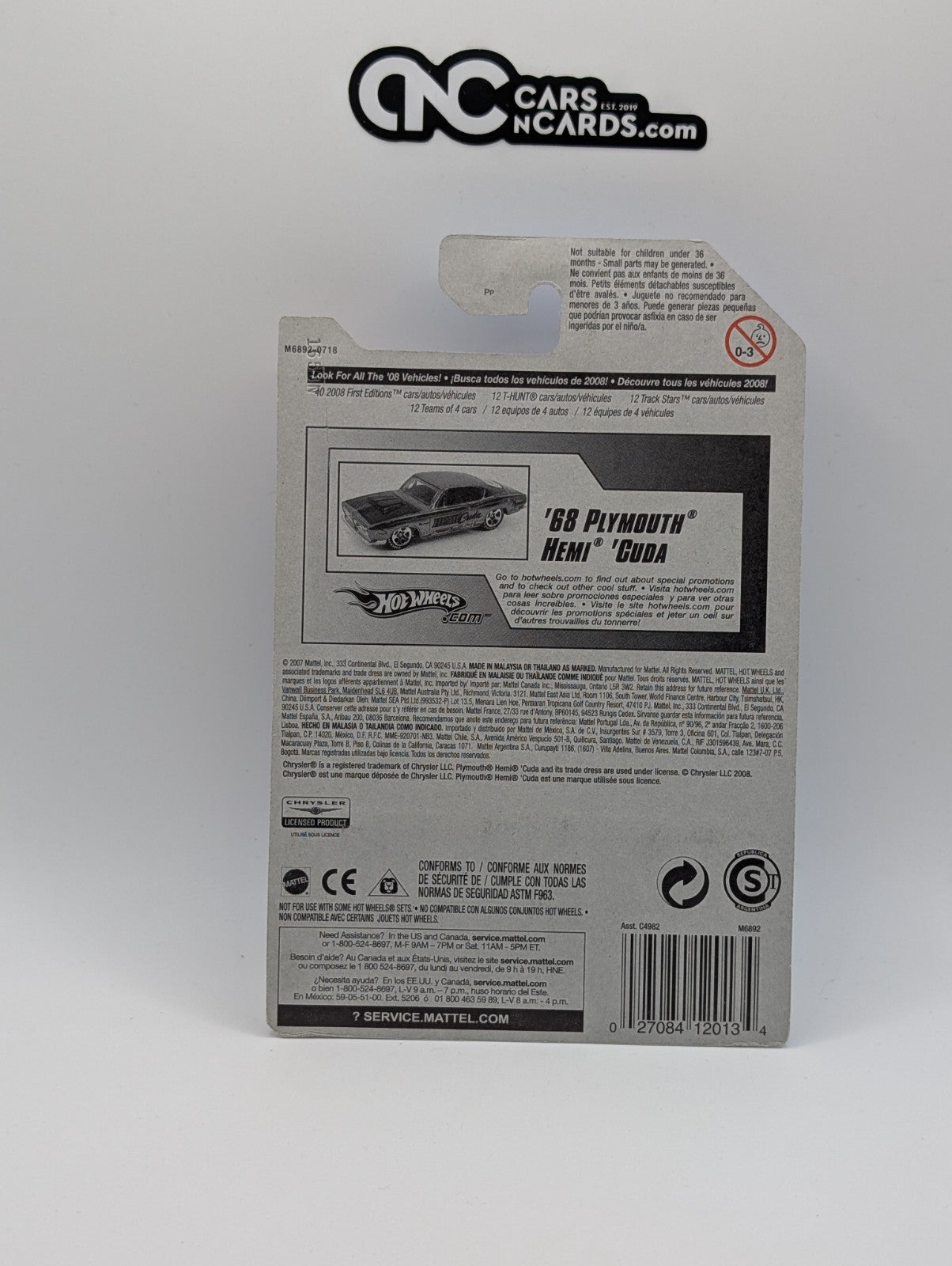 2008 Hot Wheels Muscle Mania 2/4 '68 Plymouth Hemi Cuda 131/172 (Card Damage)