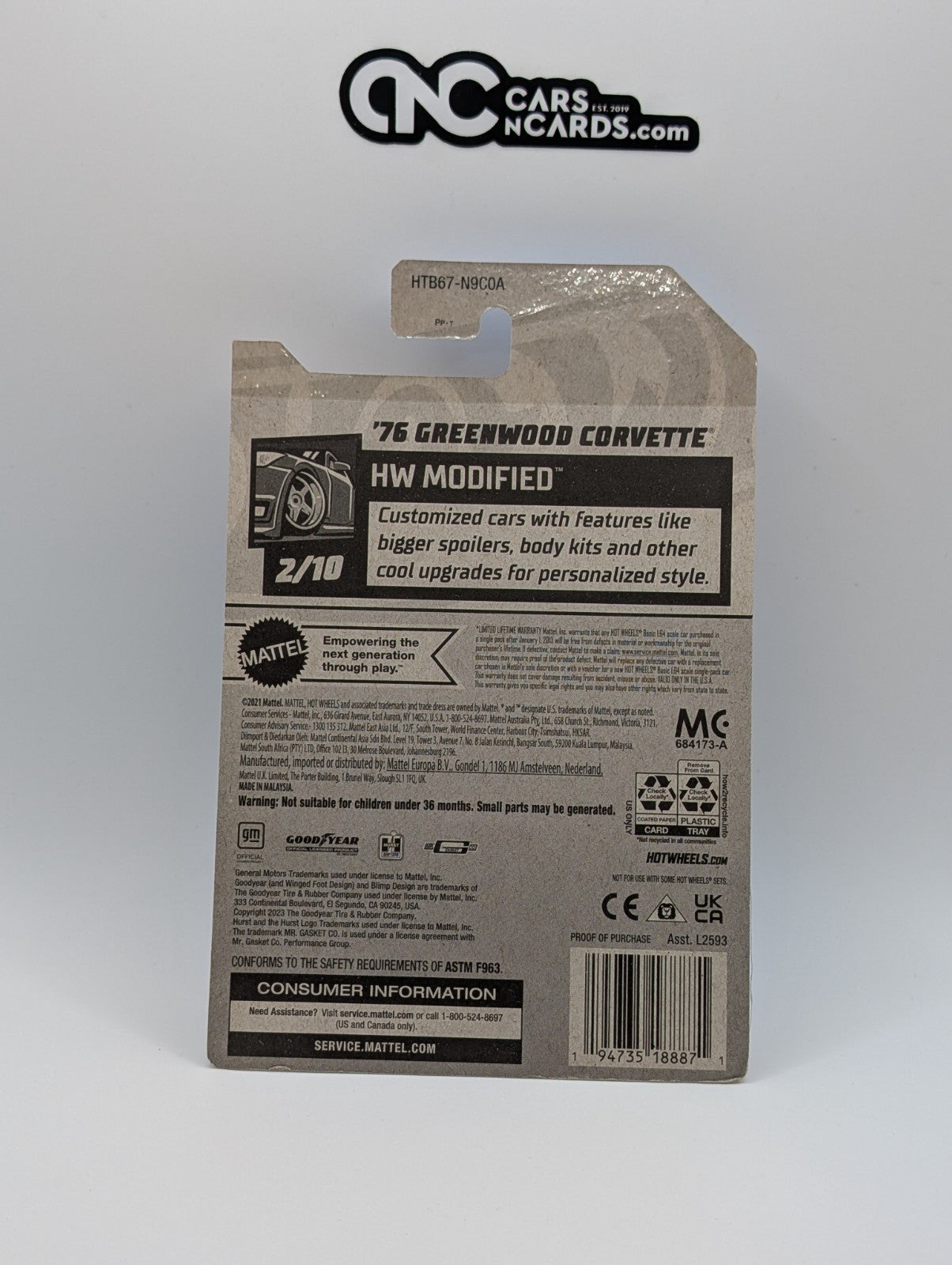 Hot Wheels HW Modified 2/10 '76 Greenwood Corvette 11/250 (Soft Corners)