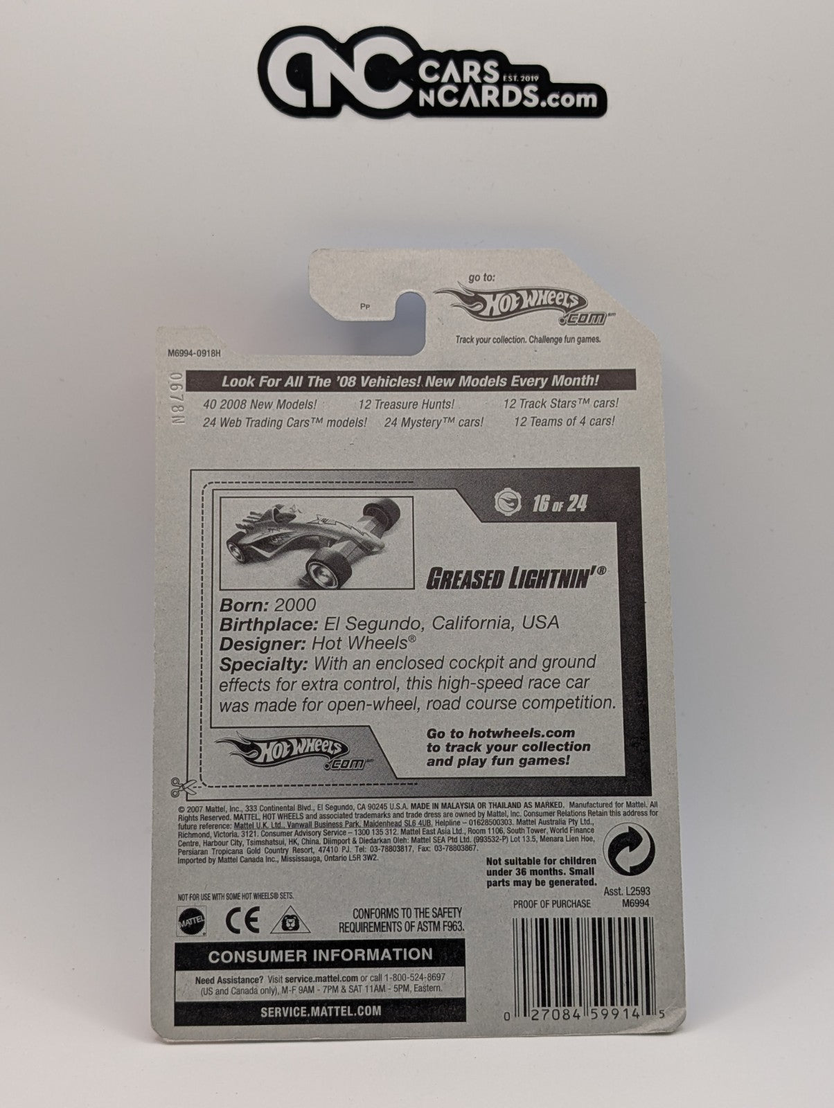 2008 Hot Wheels Web Trading Cards 16/24 Greased Lightnin' 92/196 (Soft Corners)