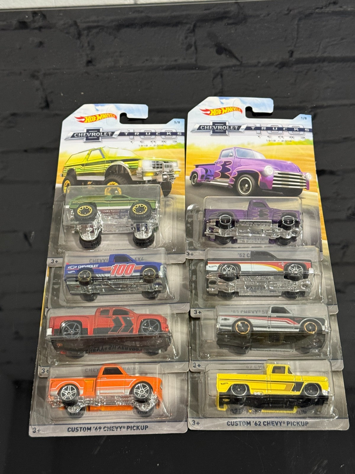 2018 Hot Wheels Chevrolet 100 Years Trucks Full Set of 8 Cars (Soft Corners)
