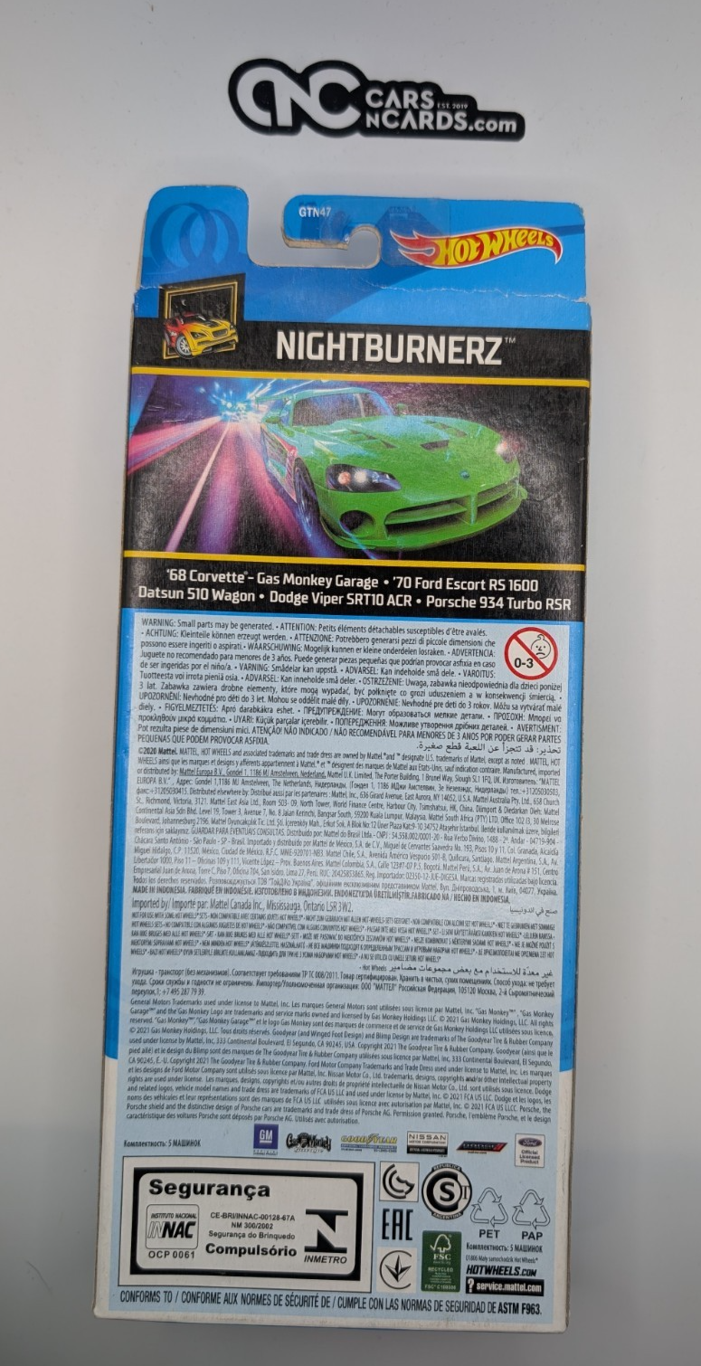 2021 Hot Wheels 5 Pack Nightburnerz Corvette/Datsun/Porsche/Viper (Damaged)