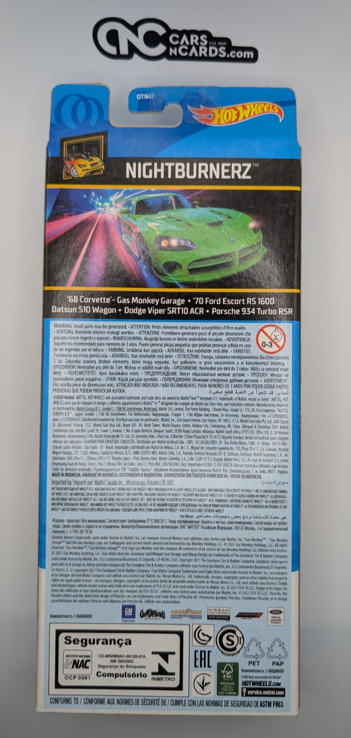 2021 Hot Wheels 5 Pack Nightburnerz Corvette/Datsun/Porsche/Viper (Soft Corners)