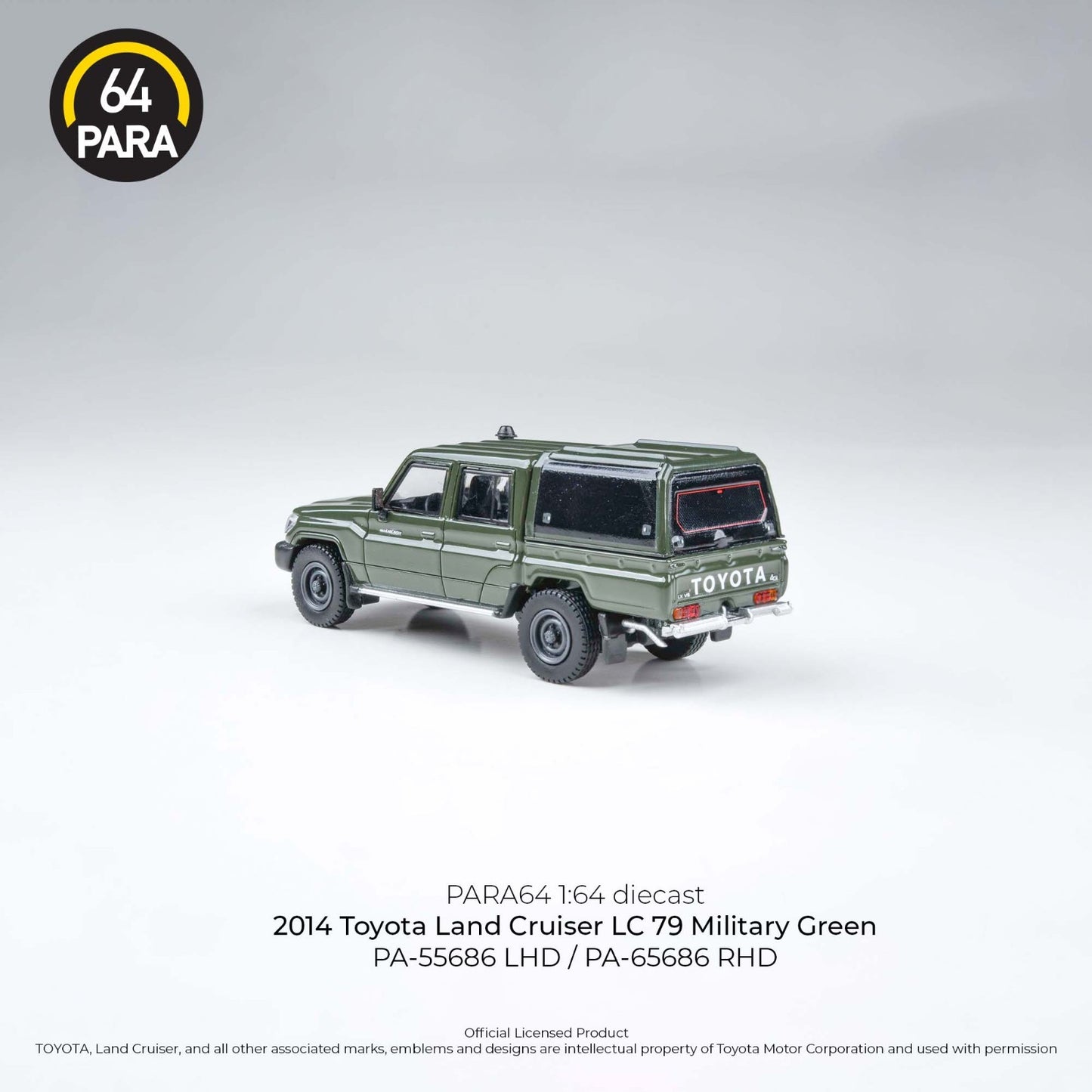 PARA64 1:64 2014 Toyota Land Cruiser Dbl Cab Pickup LC79 Military Green PA-55686