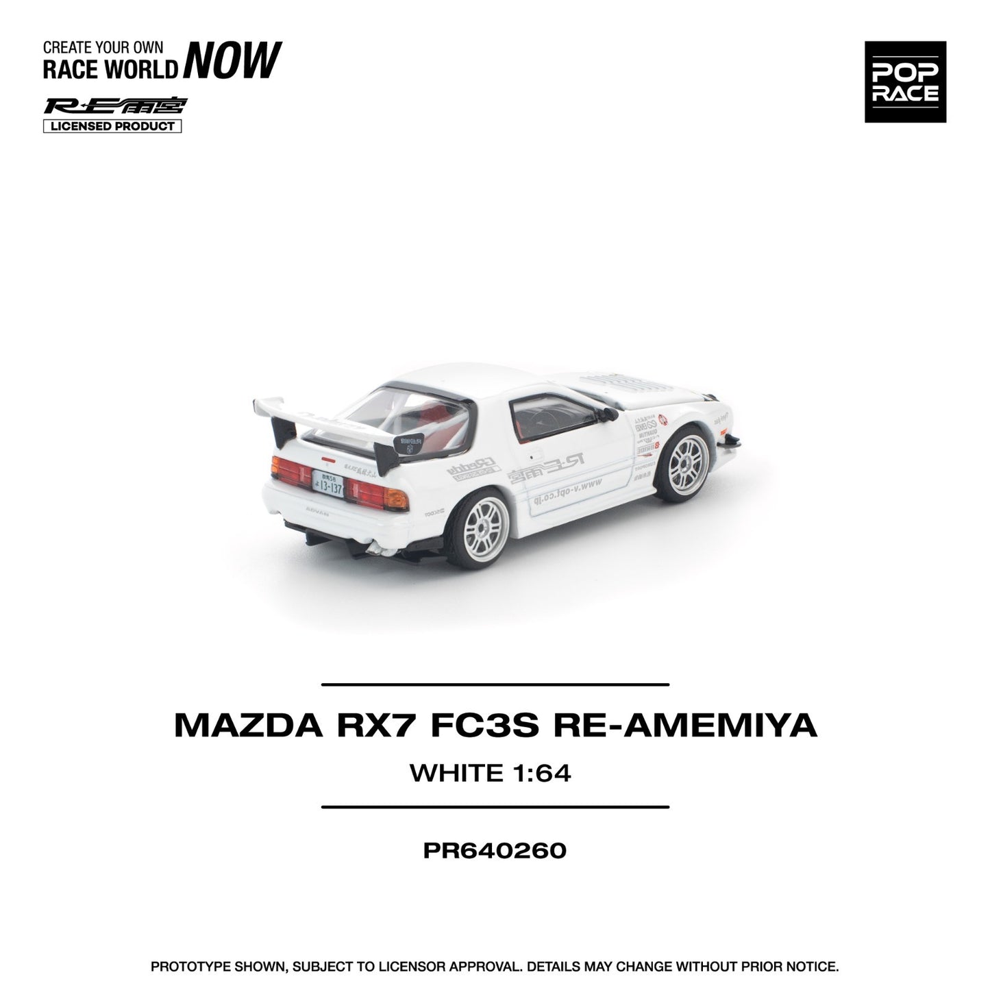 POPRACE 1:64 MAZDA RX7 FC3S RE-AMEMIYA WHITE PR640260