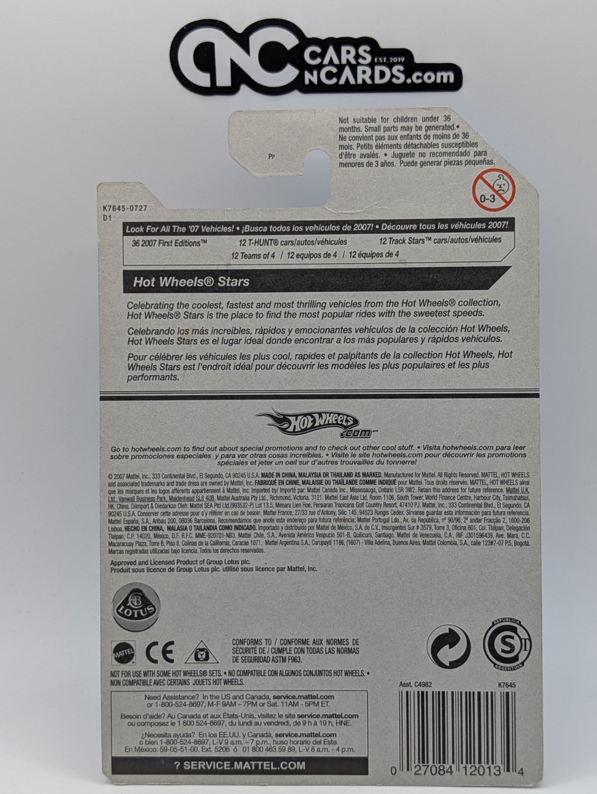 2007 Hot Wheels All Stars Lotus Esprit Black 94/156 (Card Damage)